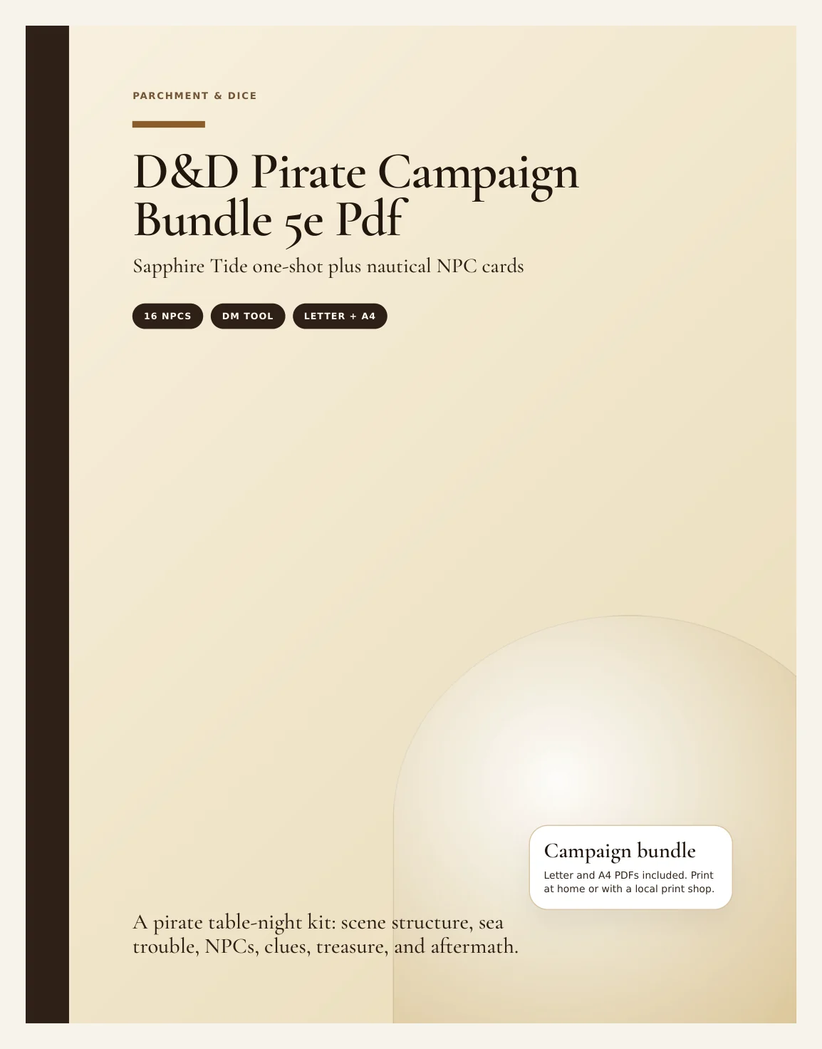DnD Pirate Campaign Bundle 5e Printable Pdf | Sapphire Tide One Shot Adventure Plus 16 Nautical NPC Cards | Sea Tabletop Rpg Night — Preview page 1