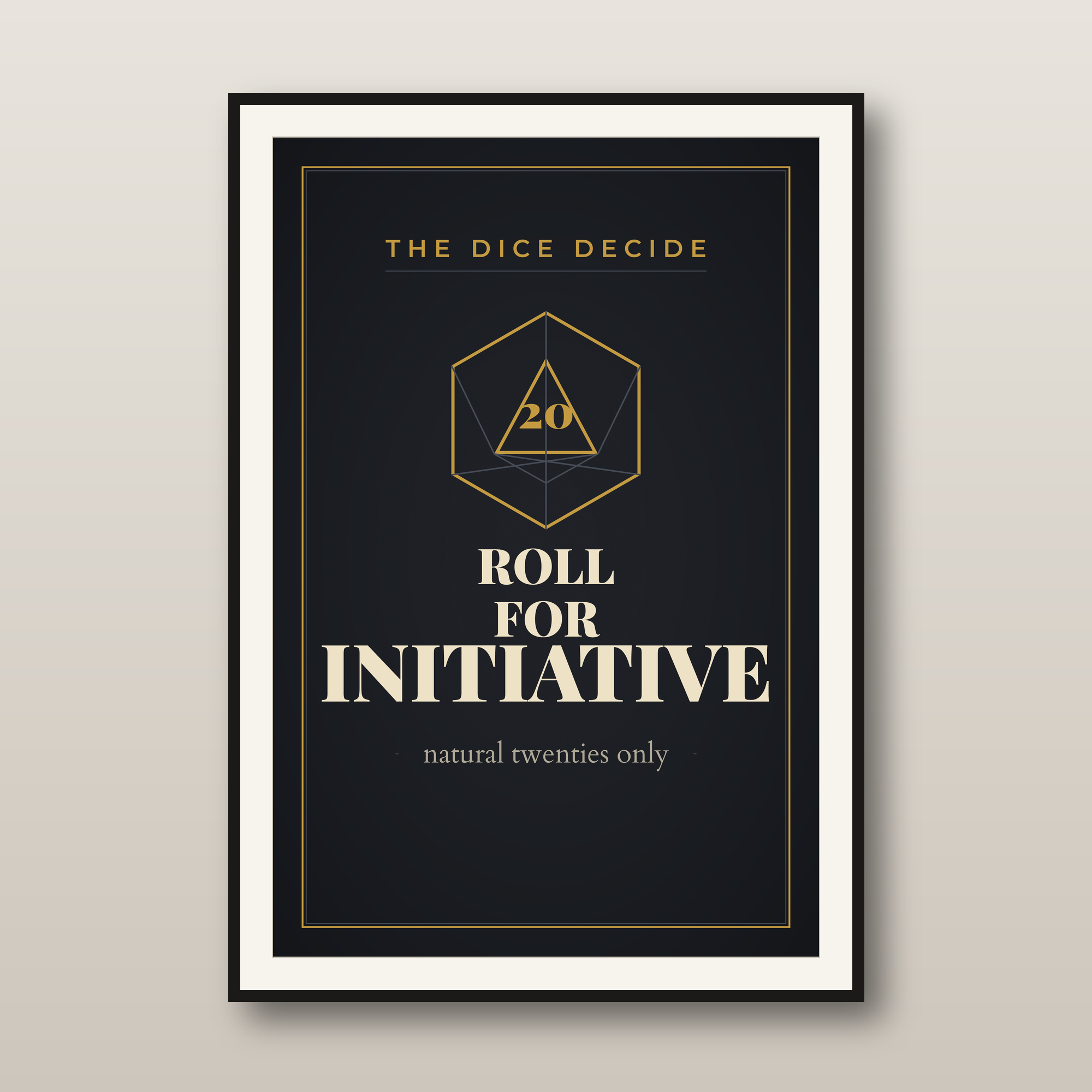 Roll For Initiative DnD Wall Art Printable — D20 quote poster in two colourways