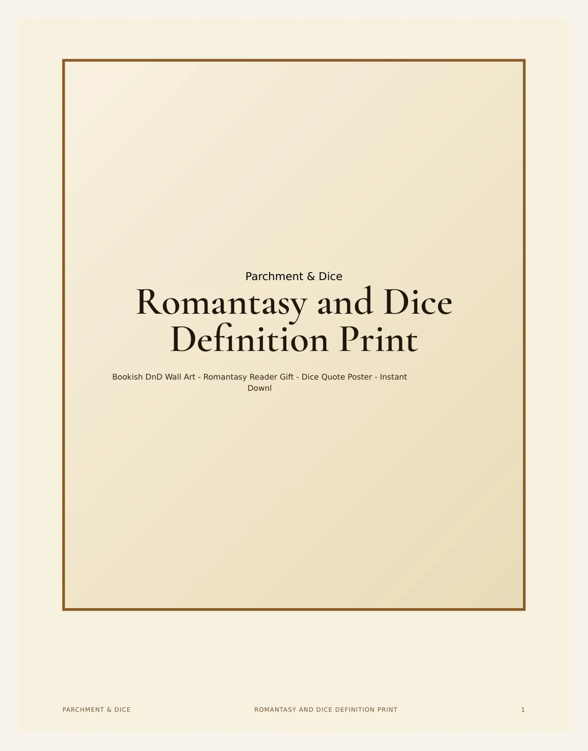 Romantasy and Dice Definition Print - Bookish DnD Wall Art - Romantasy Reader Gift - Dice Quote Poster - Instant Download — Preview page 2