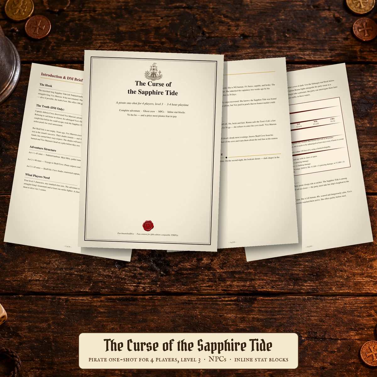 DnD Pirate One Shot Adventure 5e — The Curse of the Sapphire Tide — Pirate one-shot, level 3