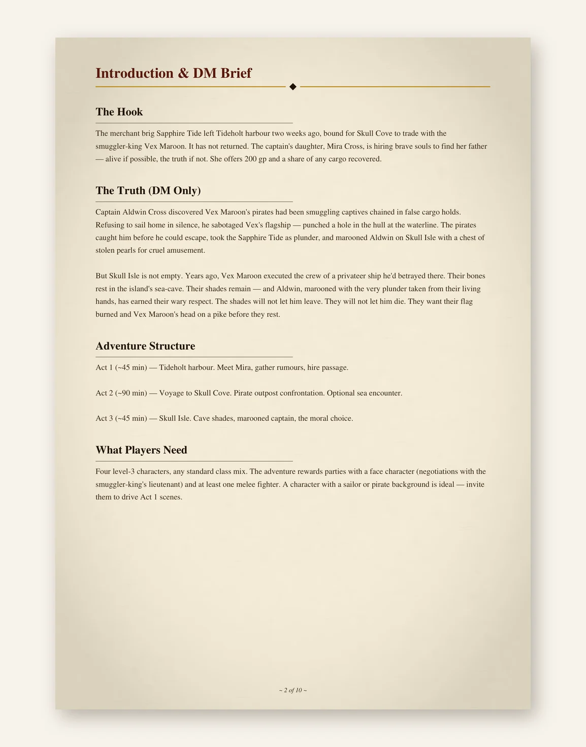 DnD Pirate One Shot Adventure 5e — The Curse of the Sapphire Tide — Preview page 1