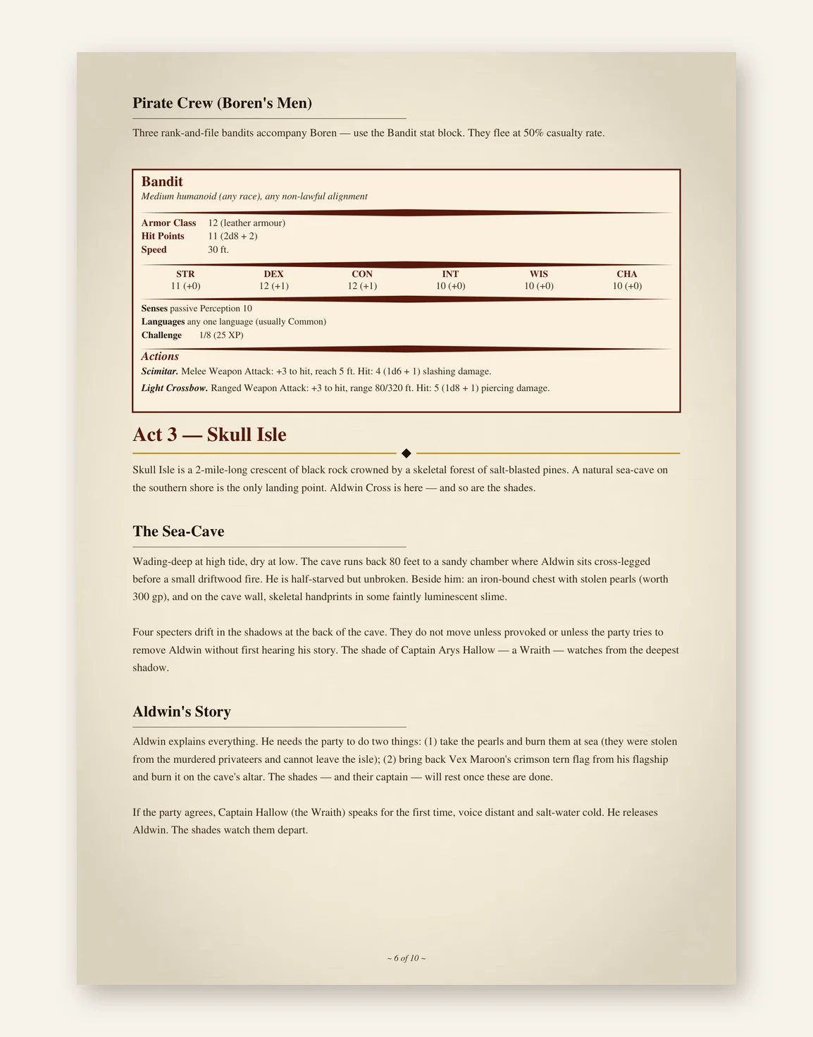 DnD Pirate One Shot Adventure 5e — The Curse of the Sapphire Tide — Preview page 2