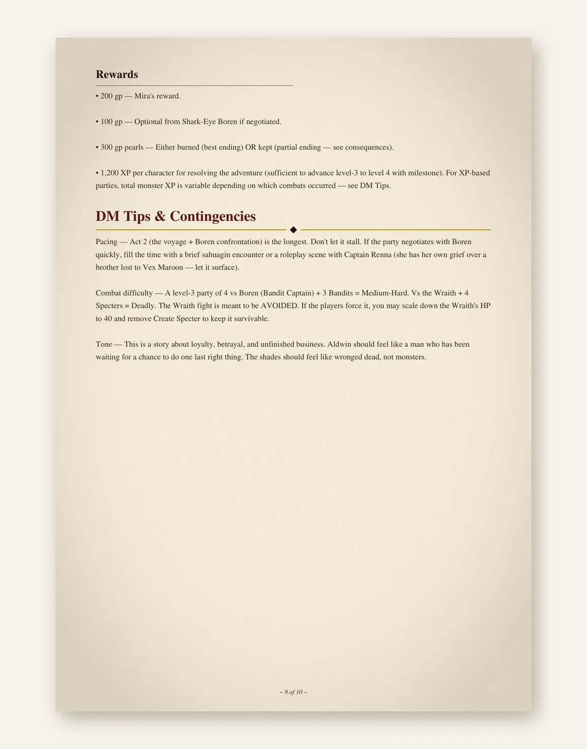 DnD Pirate One Shot Adventure 5e — The Curse of the Sapphire Tide — Preview page 3