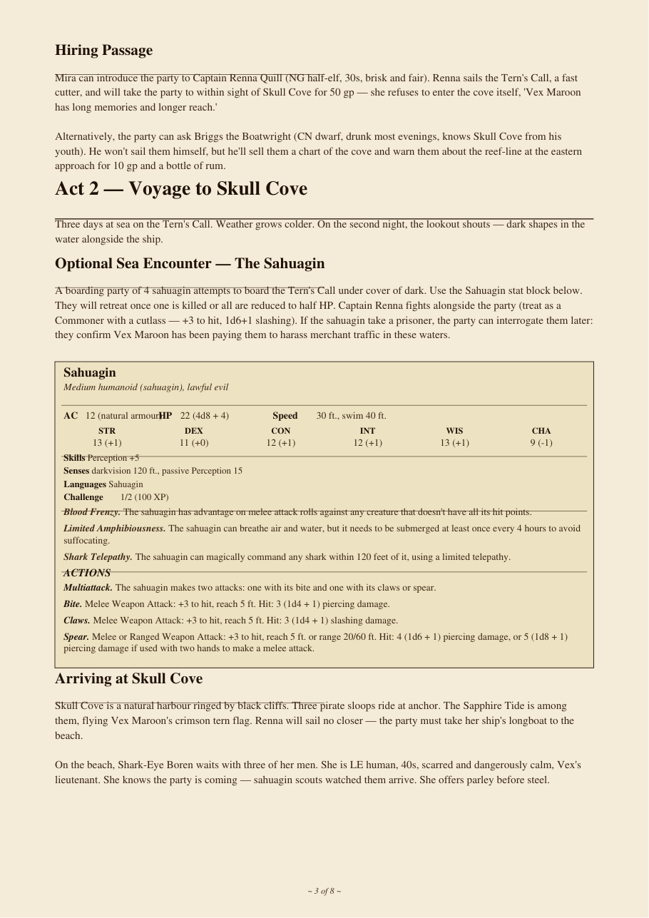 DnD Pirate One Shot Adventure 5e — The Curse of the Sapphire Tide preview 3