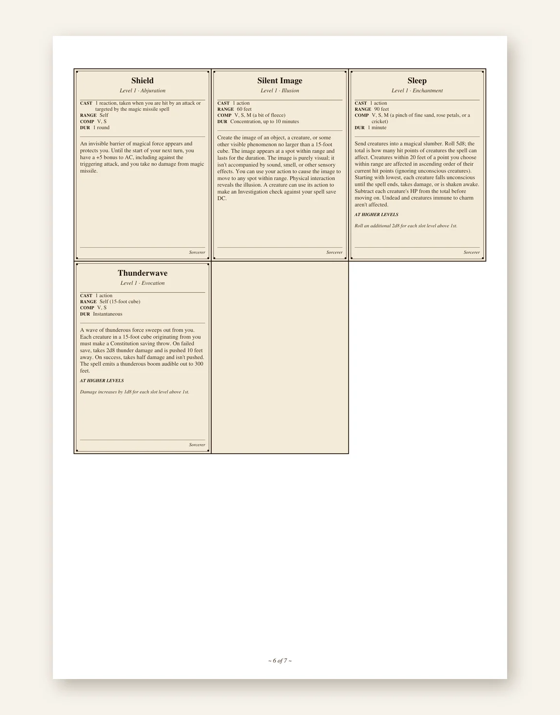 DnD Sorcerer Spell Cards 5e Printable PDF — Preview page 3