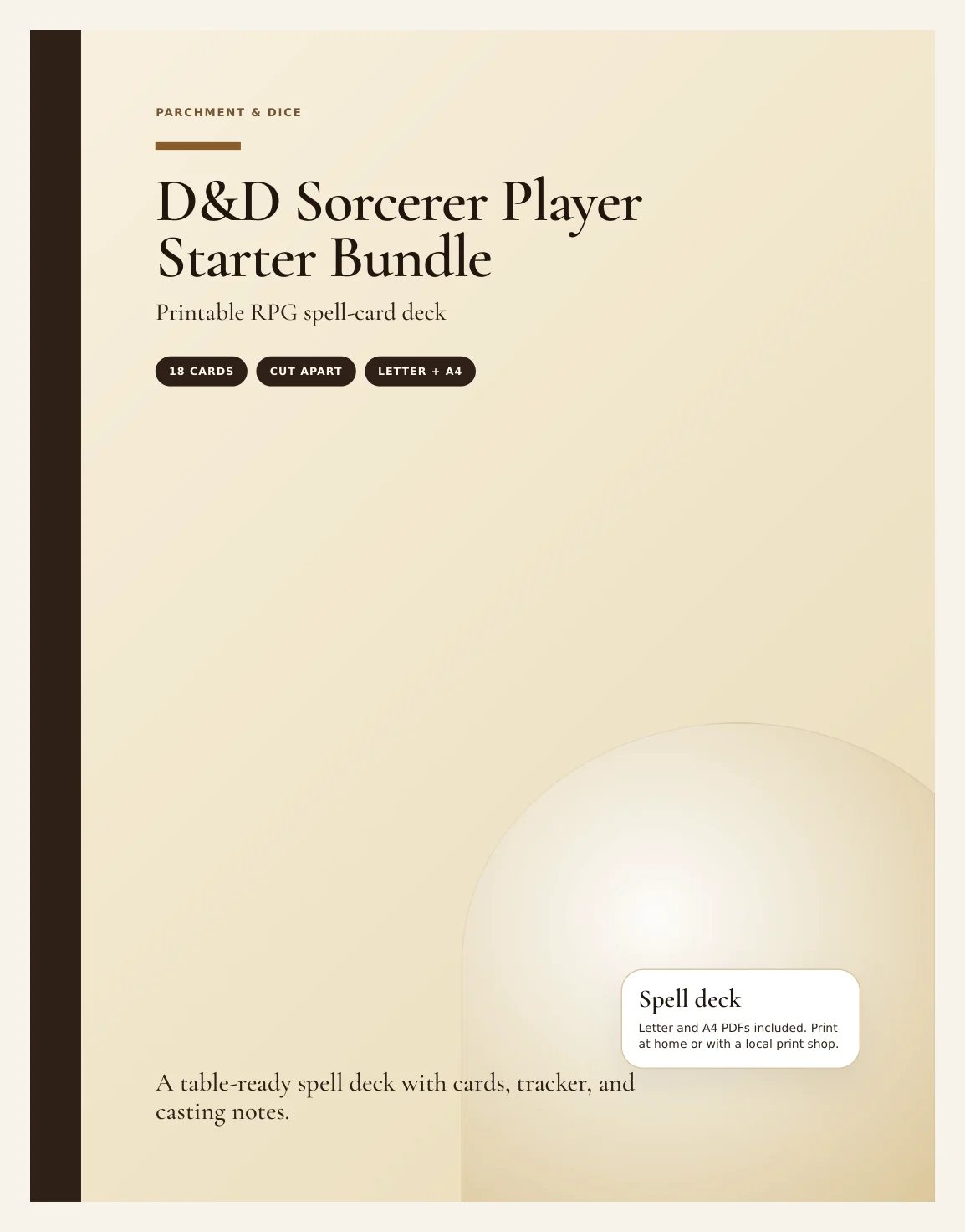 DnD Sorcerer Player Starter Bundle 5e Printable PDF | Spell Cards Character Journal Death Save Tracker | New Player Gift — Preview page 1