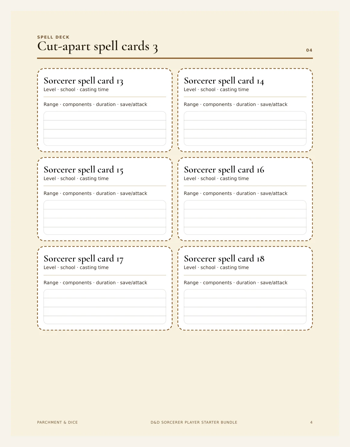 DnD Sorcerer Player Starter Bundle 5e Printable PDF | Spell Cards Character Journal Death Save Tracker | New Player Gift — Preview page 2