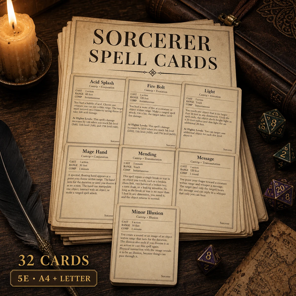 DnD Sorcerer Player Starter Bundle 5e Printable PDF | Spell Cards Character Journal Death Save Tracker | New Player Gift — Spell Cards Character Journal Death Save Tracker | New Player Gift