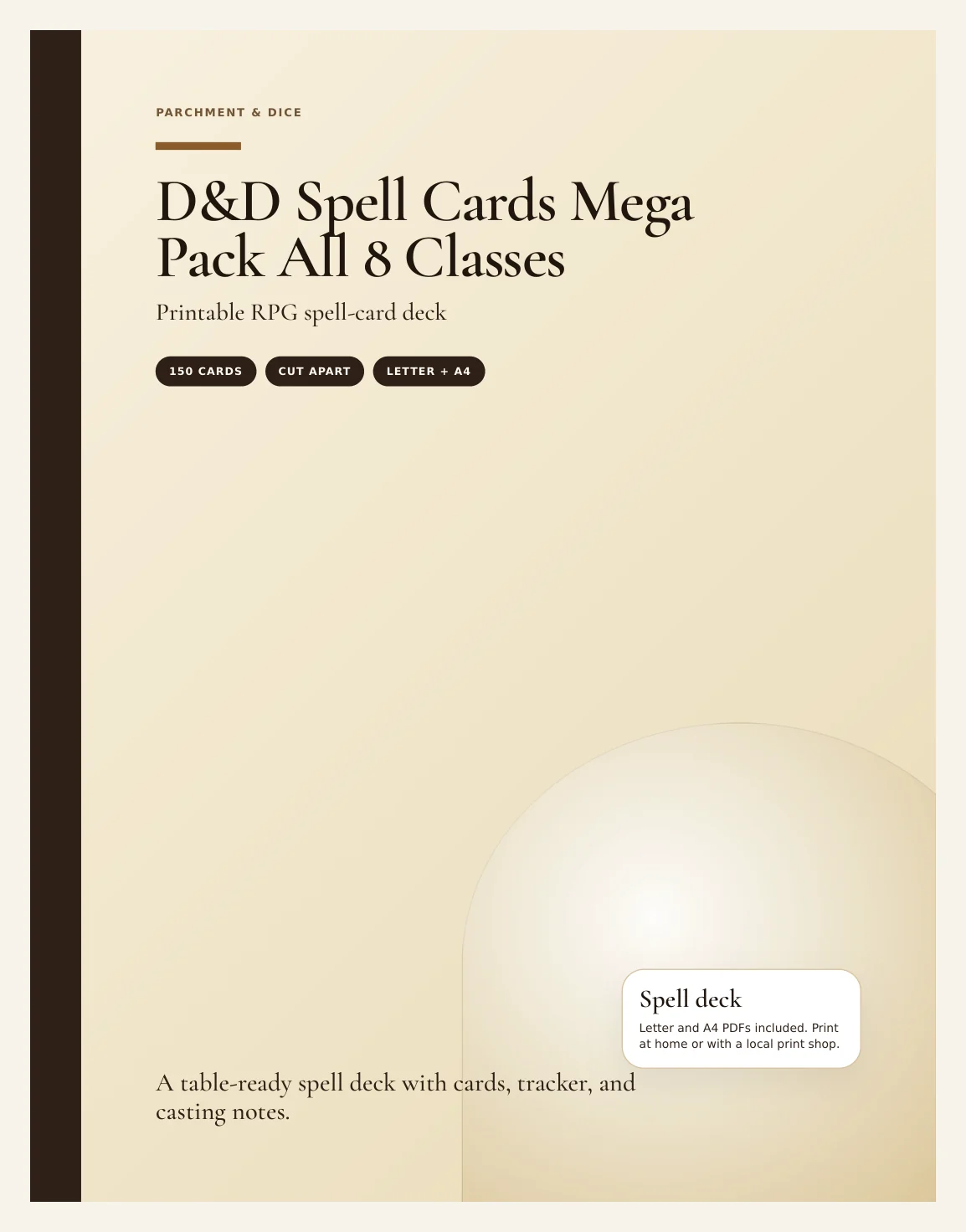 DnD Spell Cards Mega Pack All 8 Classes 5e Printable PDF | 150 Plus Spell Cards Bundle | Bard Cleric Druid Paladin Ranger Sorcerer Wizard — Preview page 1