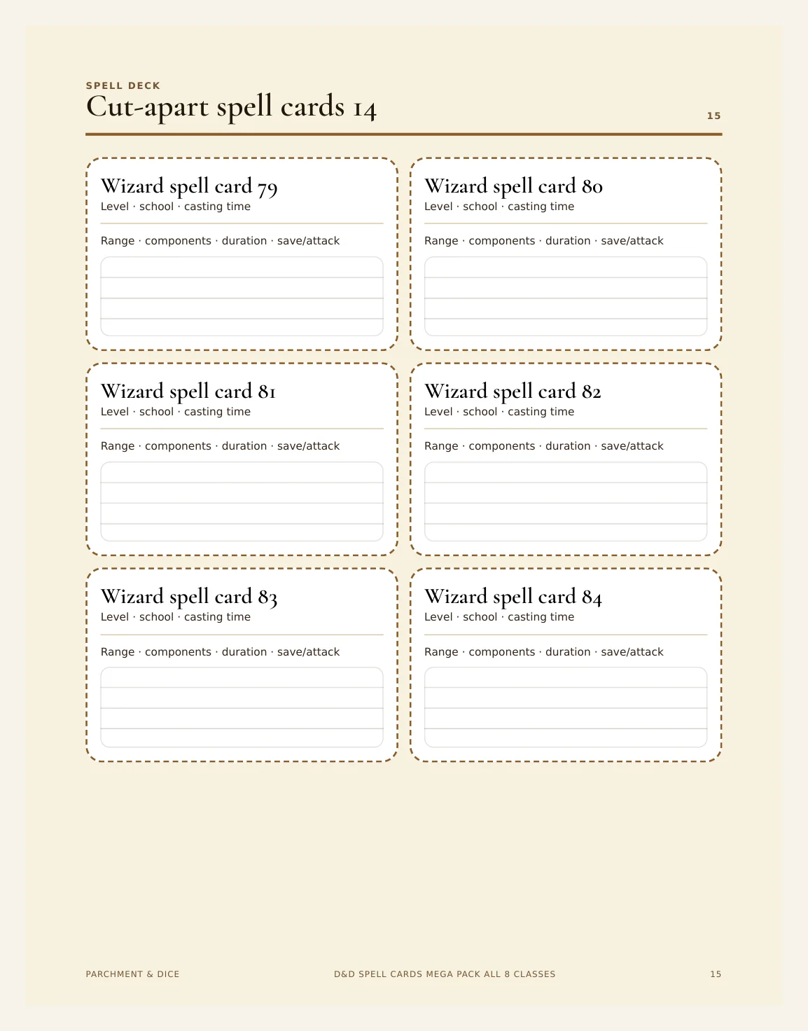 DnD Spell Cards Mega Pack All 8 Classes 5e Printable PDF | 150 Plus Spell Cards Bundle | Bard Cleric Druid Paladin Ranger Sorcerer Wizard — Preview page 2