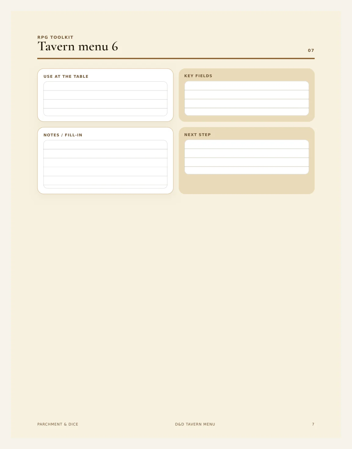 DnD Tavern Menu Printable — Preview page 2
