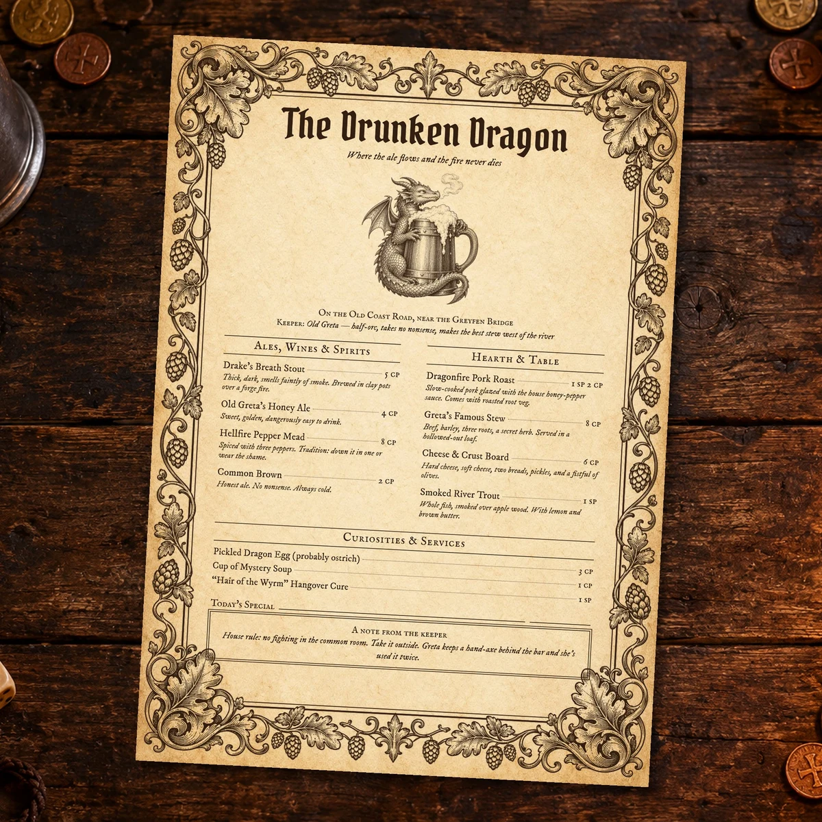 DnD Tavern Menu Printable — Preview page 2