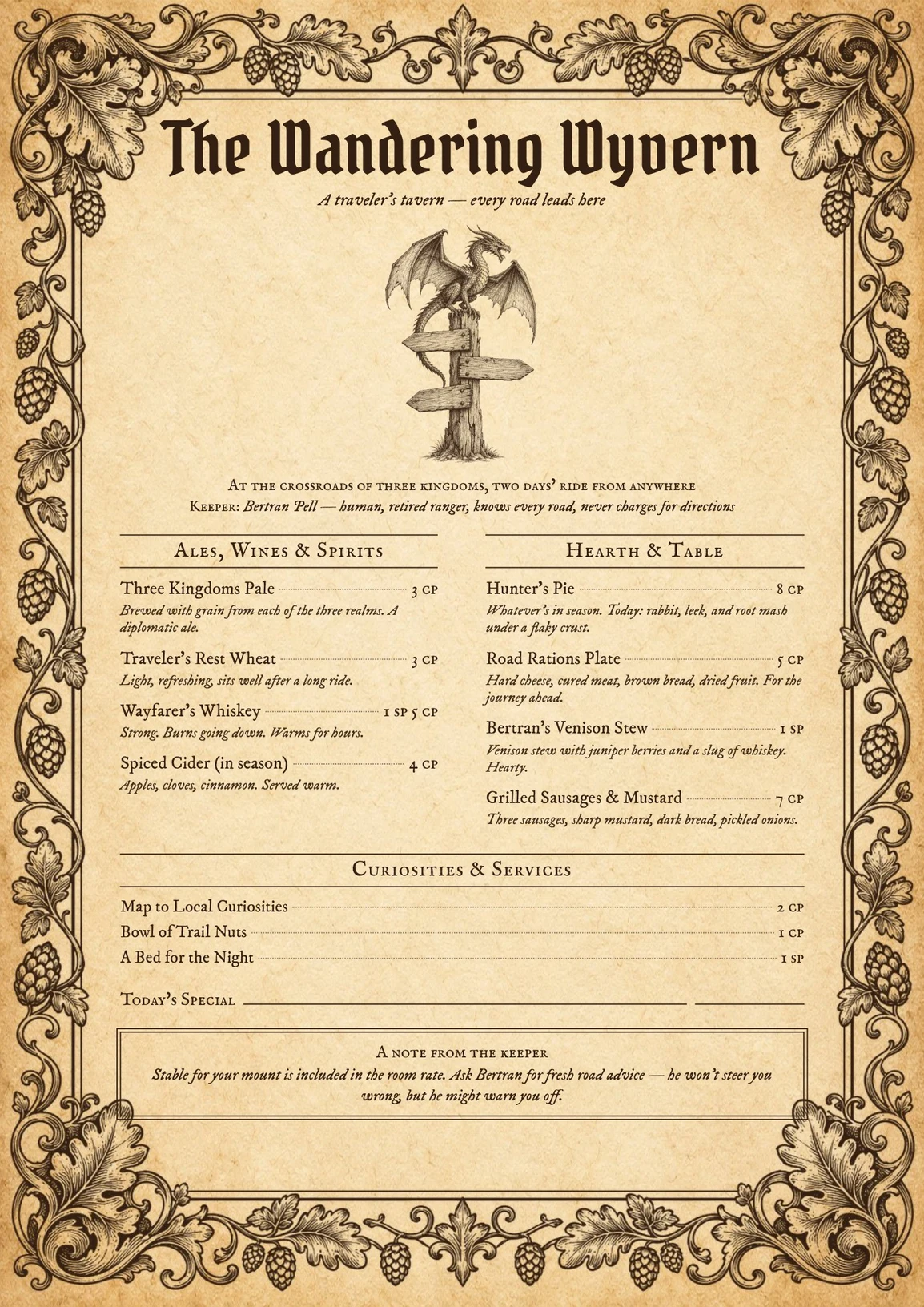 DnD Tavern Menu Printable — Preview page 3