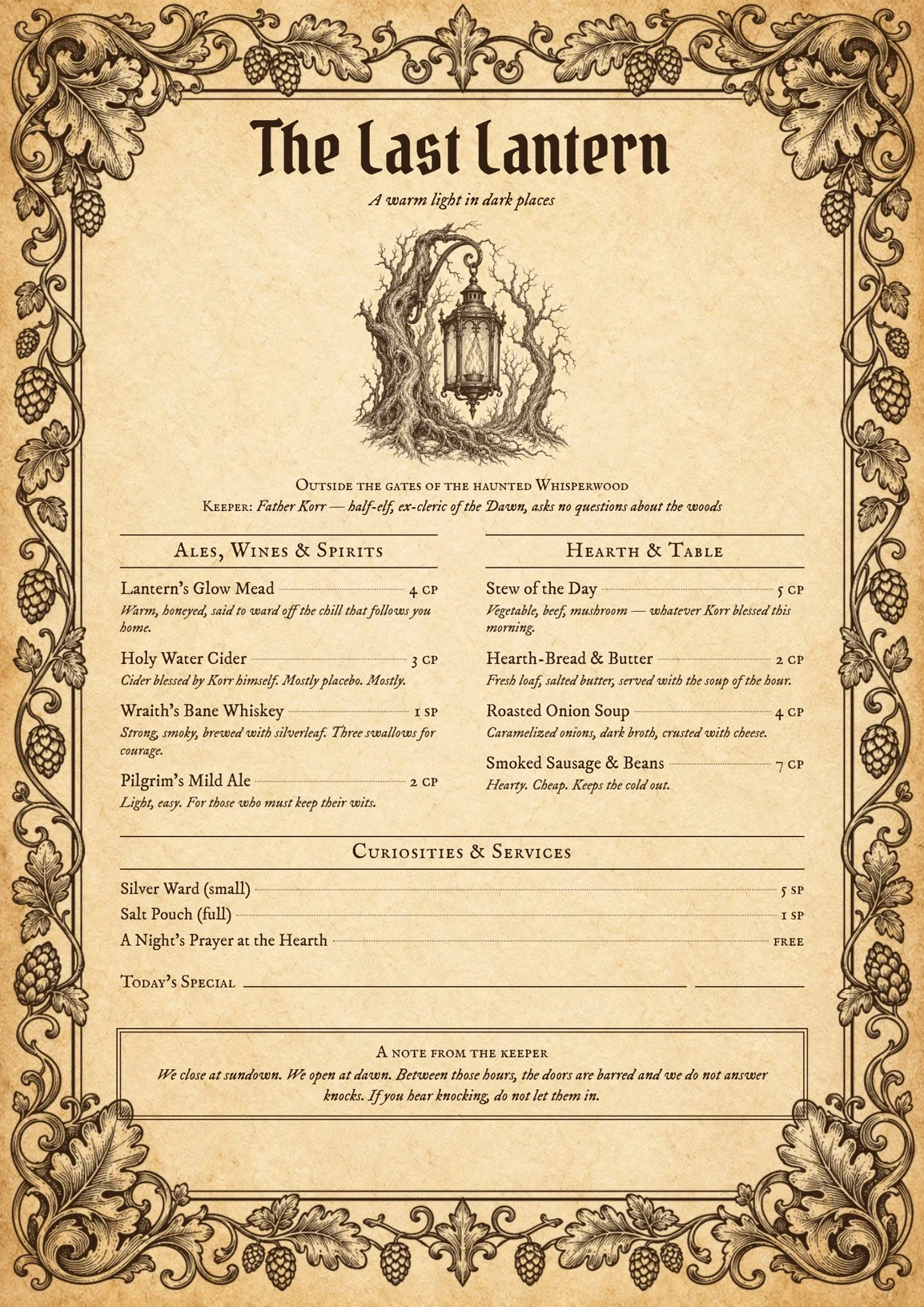 DnD Tavern Menu Printable — Preview page 5
