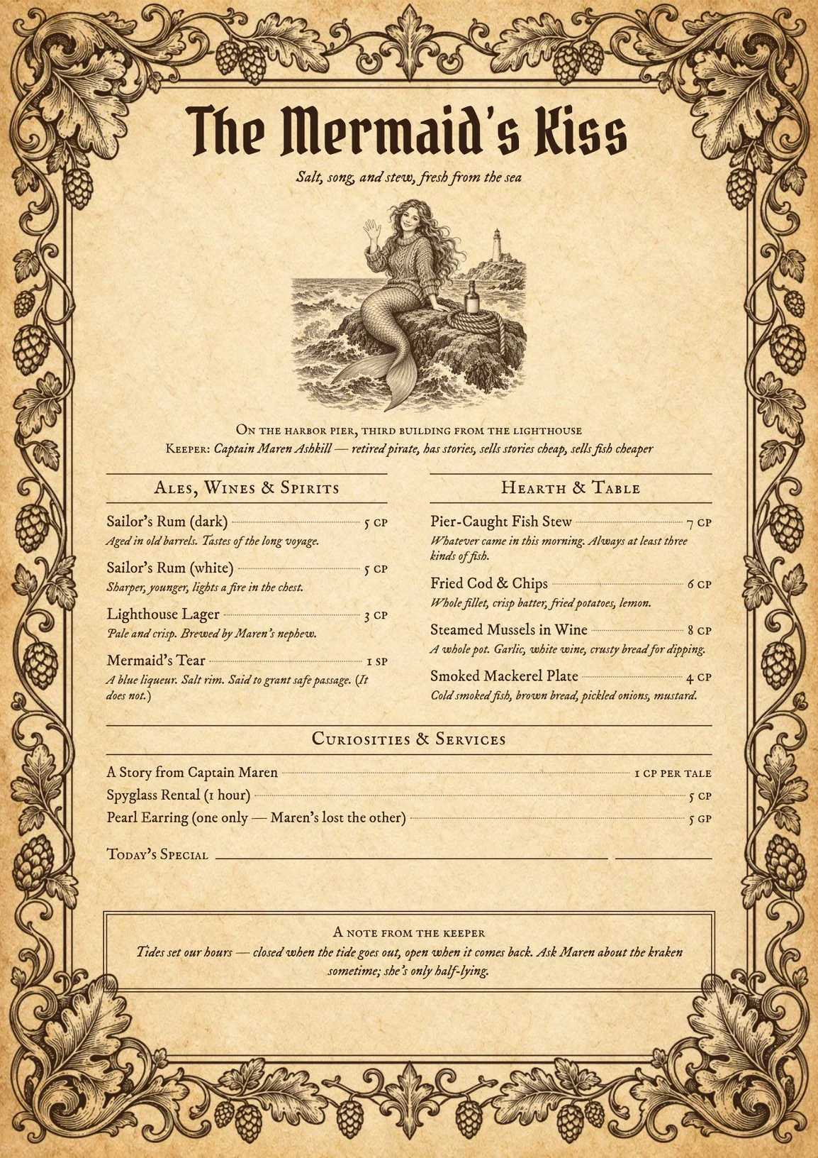 DnD Tavern Menu Printable — Preview page 6