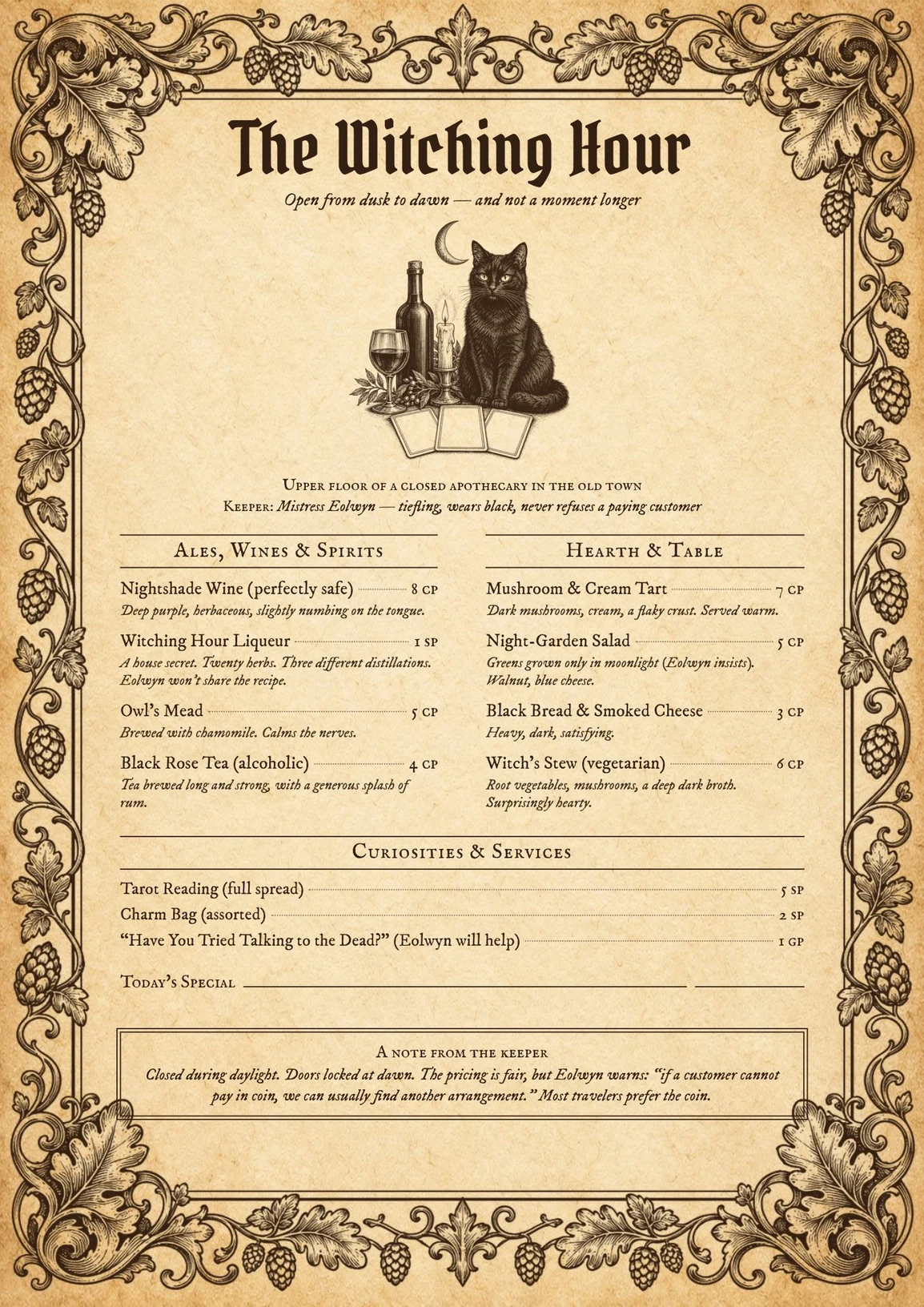 DnD Tavern Menu Printable — Preview page 7