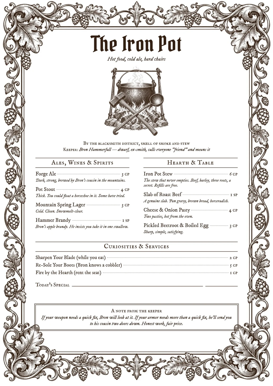 DnD Tavern Menu Printable — Preview page 8