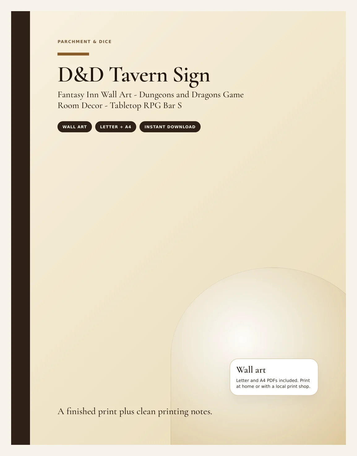 DnD Tavern Sign Printable - Fantasy Inn Wall Art - Dungeons and Dragons Game Room Decor - Tabletop RPG Bar Sign Poster - Instant Download — Preview page 1