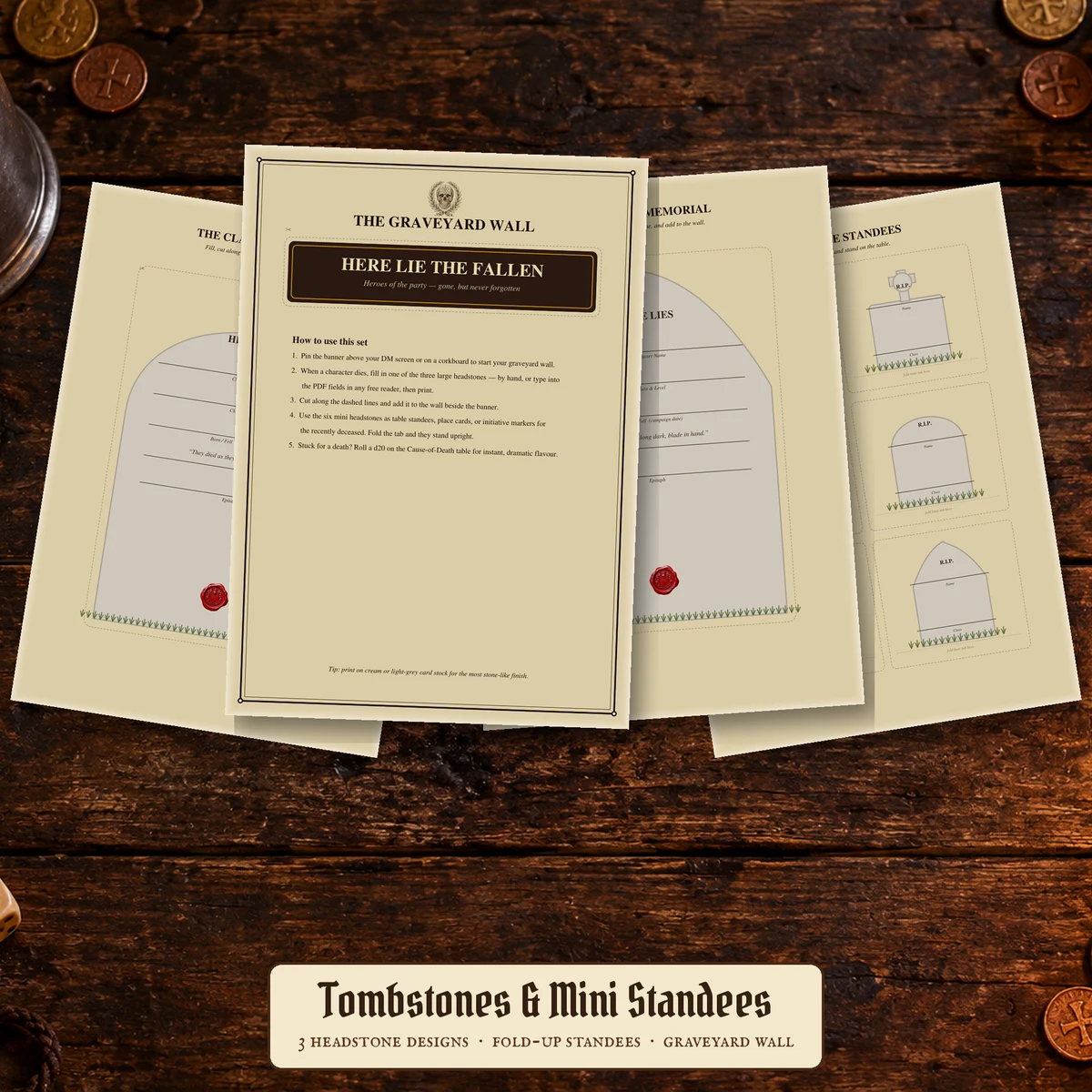 DnD Tombstone Printable — Graveyard headstones and mini standees