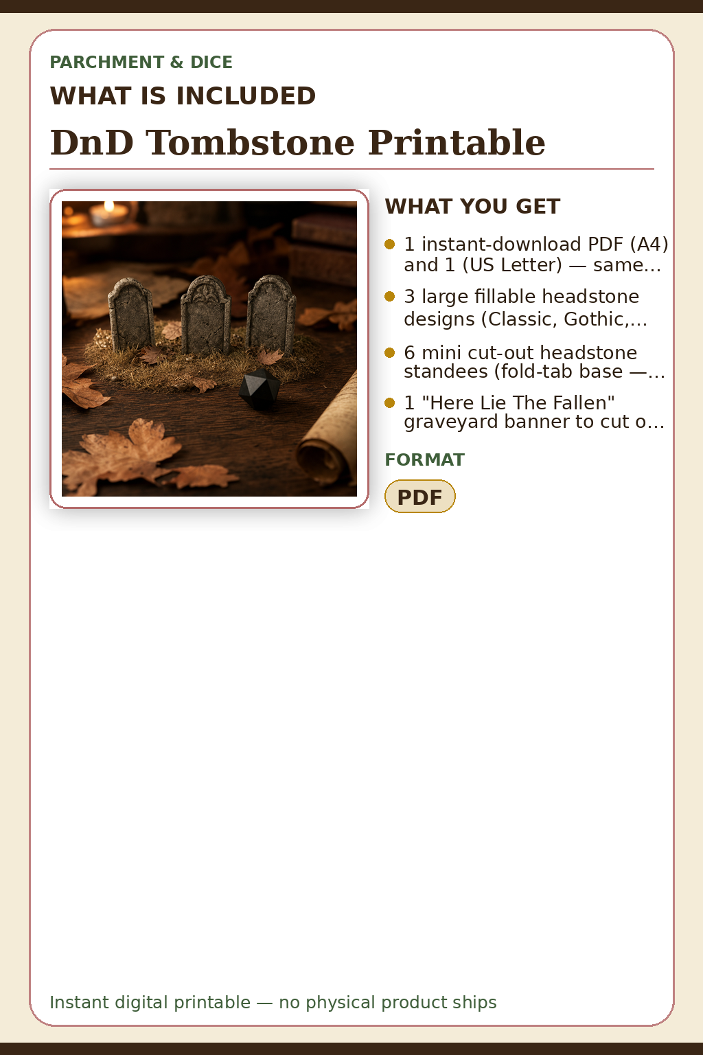 DnD Tombstone Printable — What is included