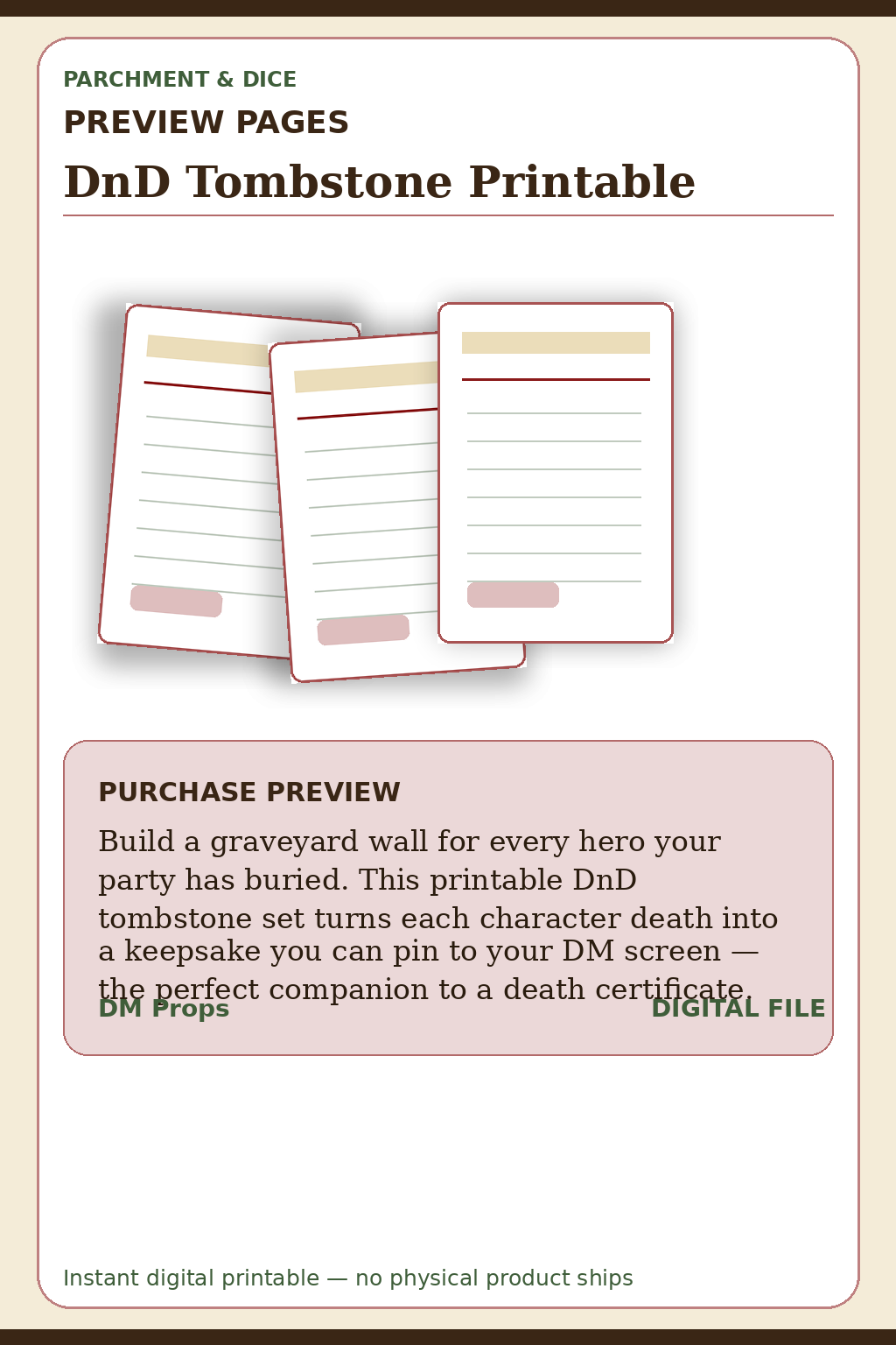 DnD Tombstone Printable — Tombstones Preview Pages