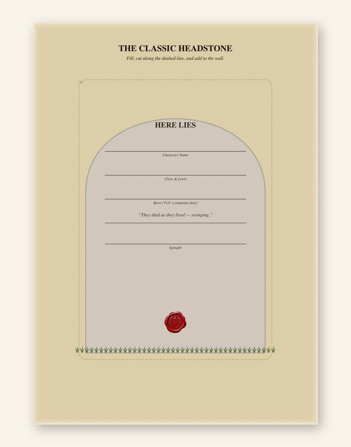 DnD Tombstone Printable — Preview page 1