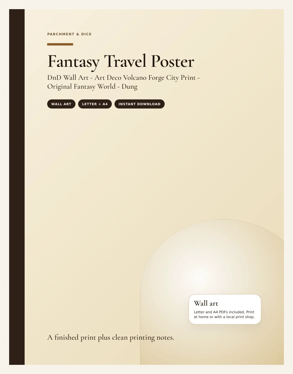 Fantasy Travel Poster - DnD Wall Art - Art Deco Volcano Forge City Print - Original Fantasy World - Dungeon Master Gift - Instant Download — Preview page 1