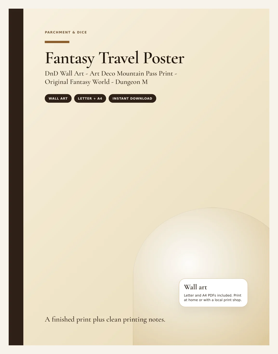 Fantasy Travel Poster - DnD Wall Art - Art Deco Mountain Pass Print - Original Fantasy World - Dungeon Master Gift - Instant Download — Preview page 1