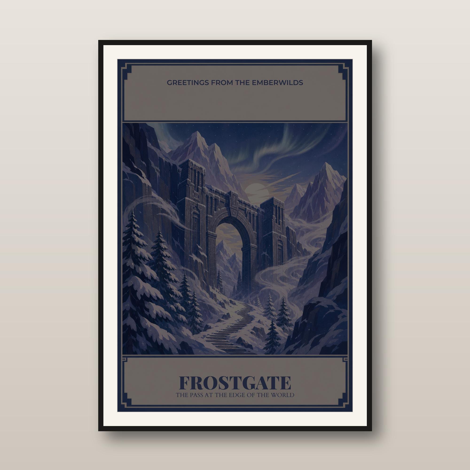 Fantasy Travel Poster - DnD Wall Art - Art Deco Mountain Pass Print - Original Fantasy World - Dungeon Master Gift - Instant Download — DnD Wall Art - Art Deco Mountain Pass Print - Original Fantasy World - Dungeon M