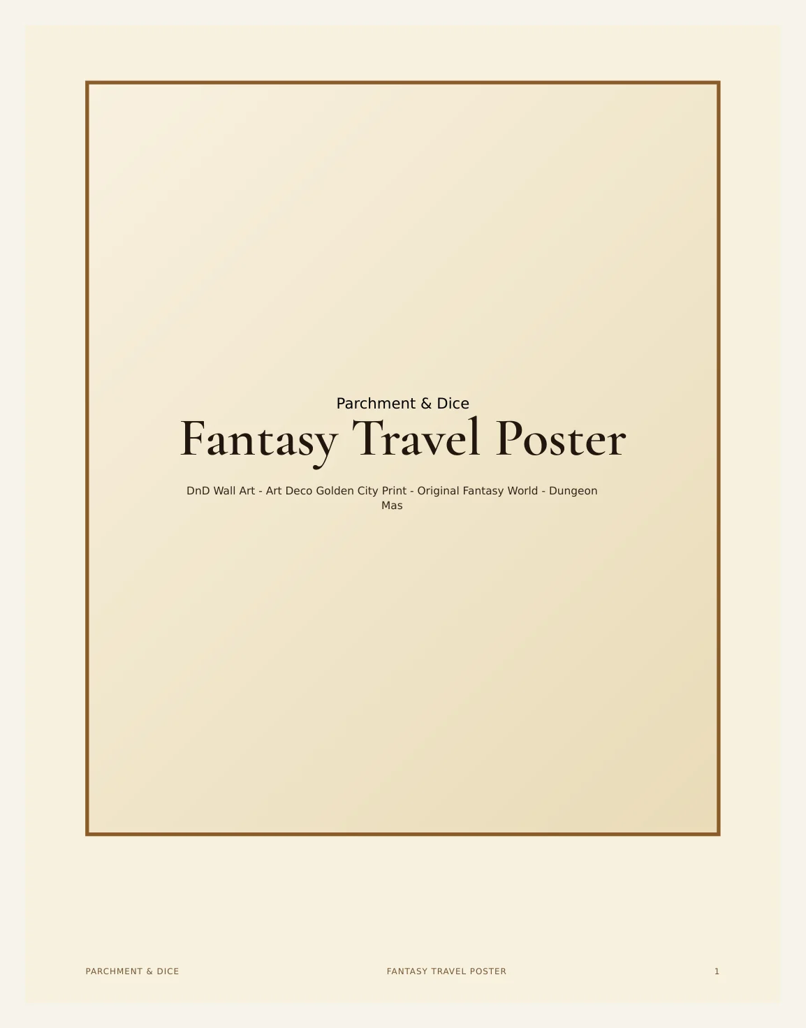 Fantasy Travel Poster - DnD Wall Art - Art Deco Golden City Print - Original Fantasy World - Dungeon Master Gift - Instant Download — Preview page 2