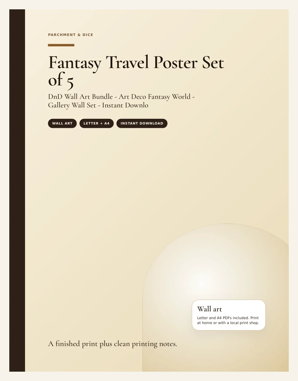 Fantasy Travel Poster Set of 5 - DnD Wall Art Bundle - Art Deco Fantasy World - Gallery Wall Set - Instant Download — Preview page 1