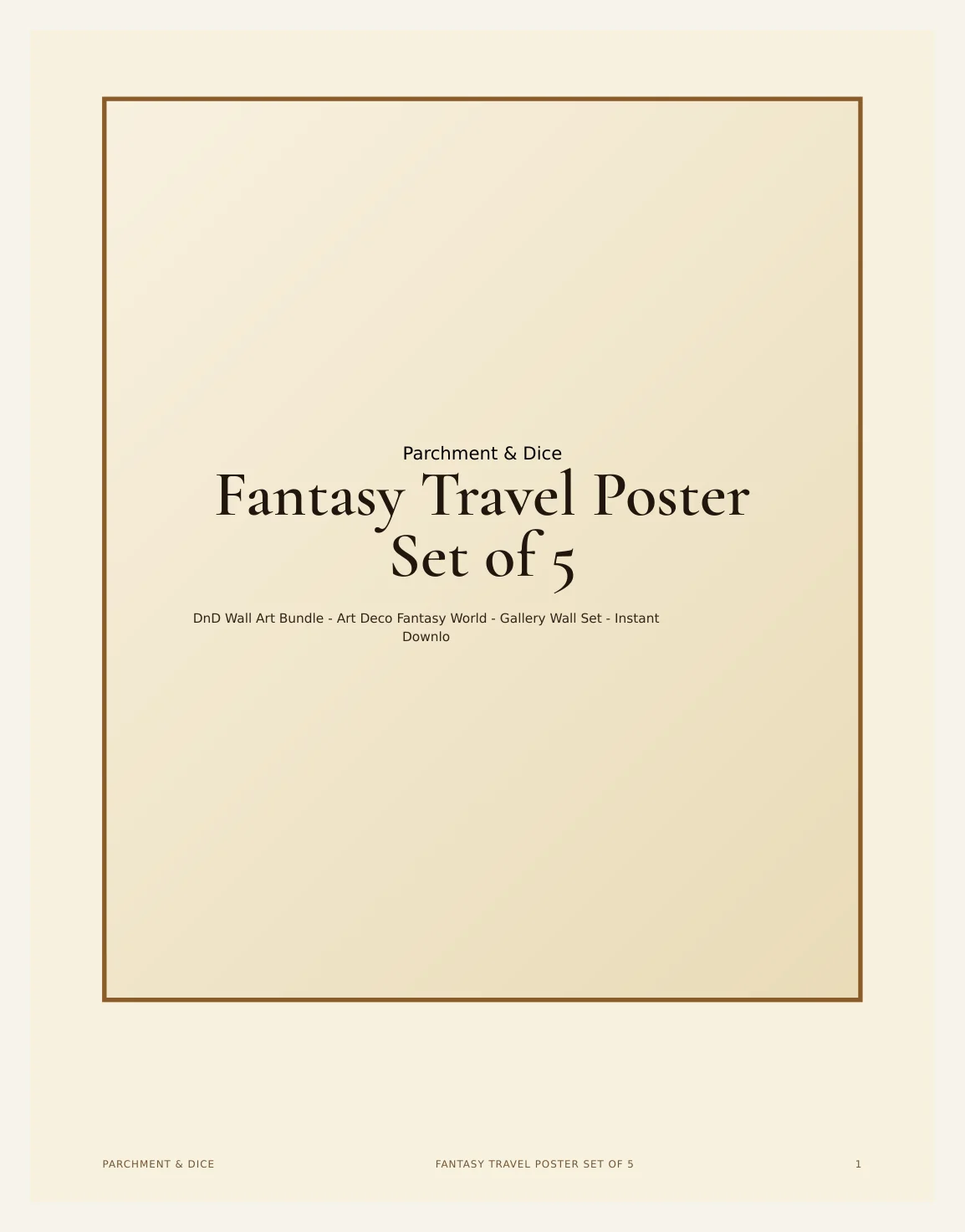 Fantasy Travel Poster Set of 5 - DnD Wall Art Bundle - Art Deco Fantasy World - Gallery Wall Set - Instant Download — Preview page 2