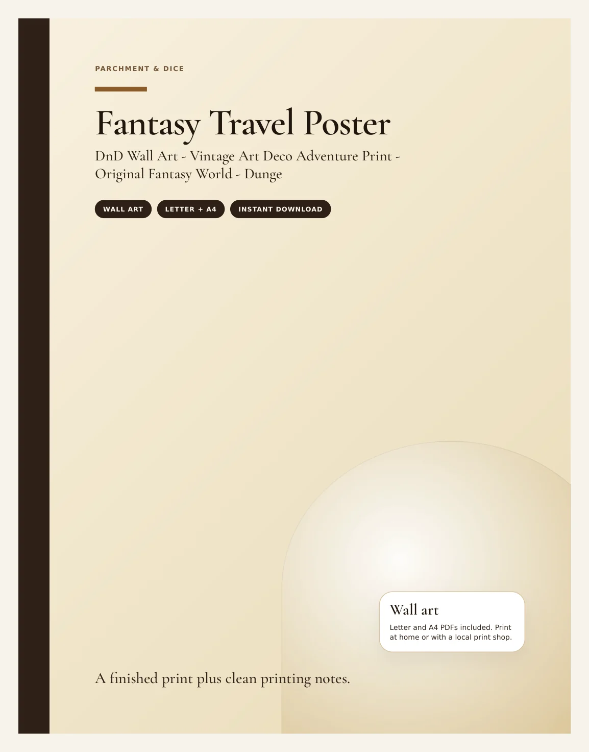 Fantasy Travel Poster - DnD Wall Art - Vintage Art Deco Adventure Print - Original Fantasy World - Dungeon Master Gift - Instant Download — Preview page 1