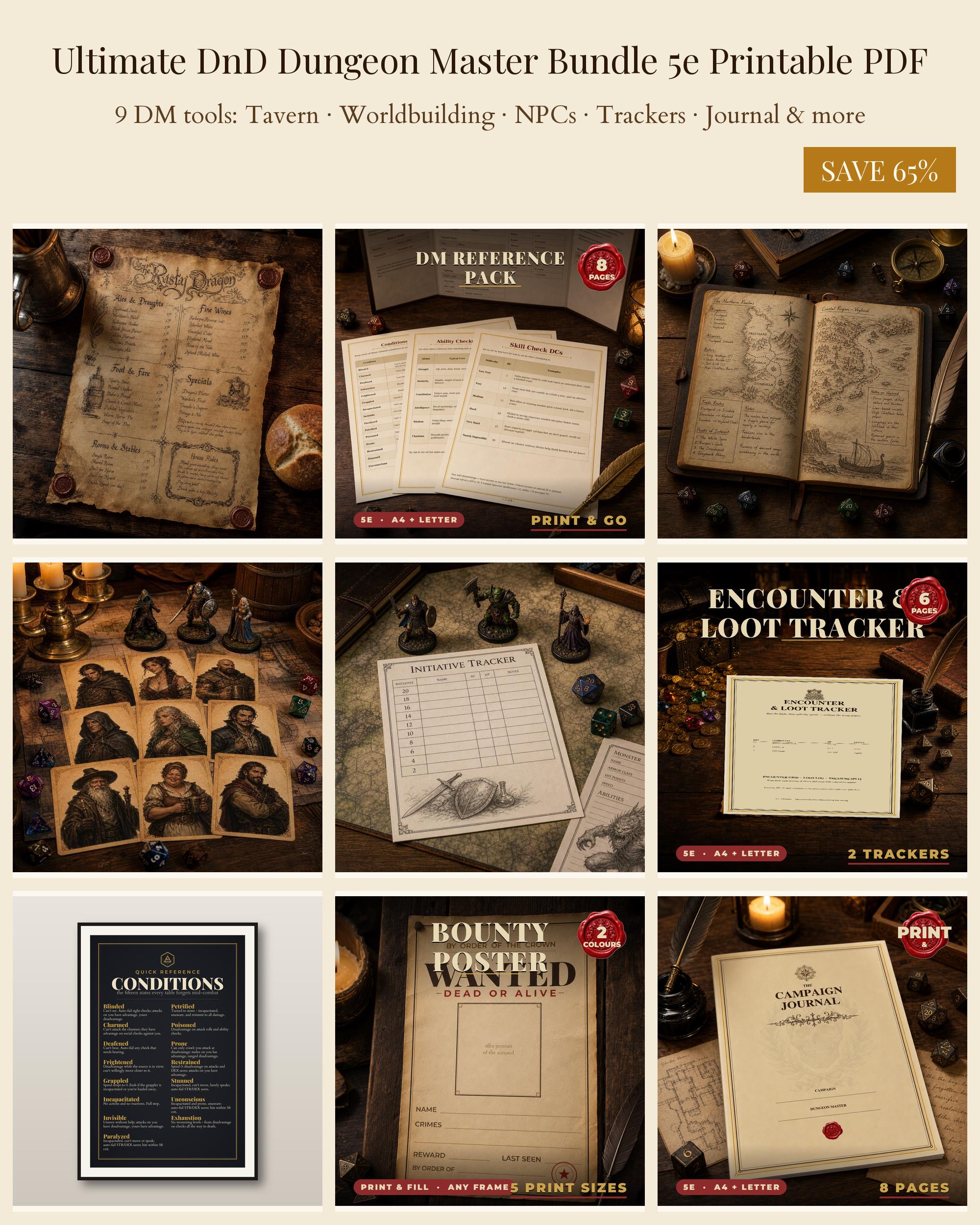 Ultimate DnD Dungeon Master Bundle 5e Printable PDF | Tavern Menu Worldbuilding NPC Initiative Encounter Campaign Journal | Mega DM Kit — Tavern Menu Worldbuilding NPC Initiative Encounter Campaign Journal | Mega DM Ki
