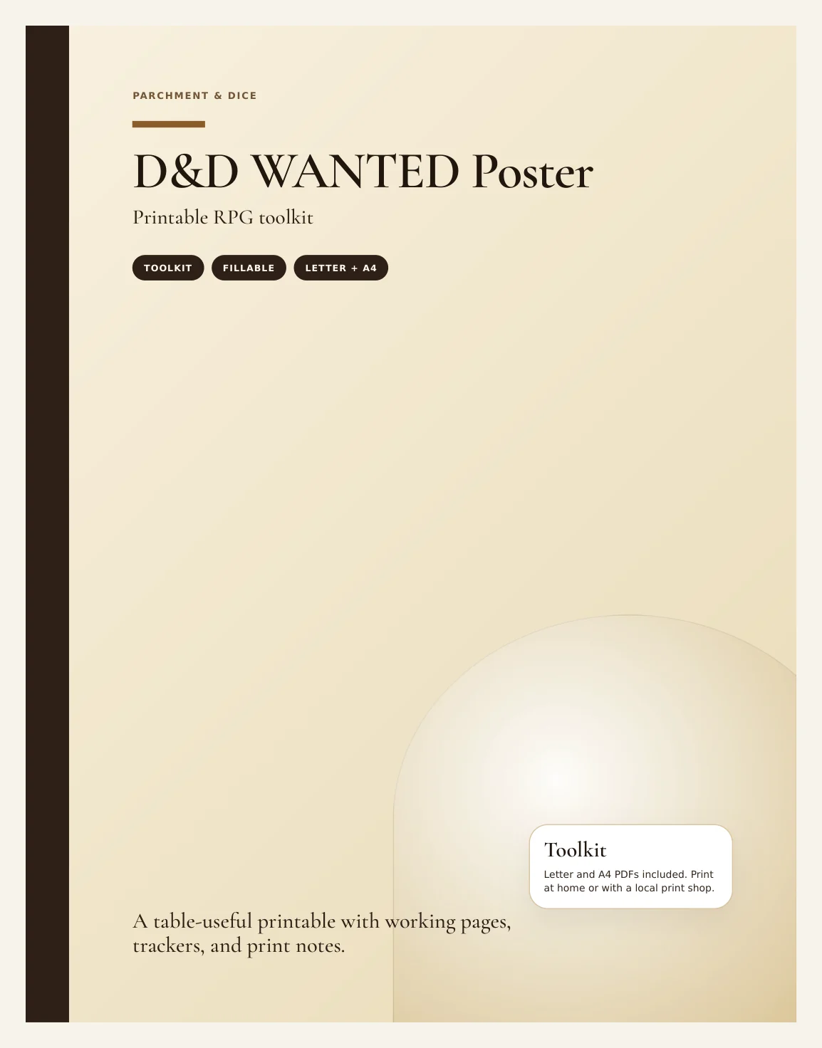 DnD WANTED Poster Printable - Fillable Bounty Notice - Dungeons and Dragons DM Prop - Character Wanted Sign - Instant Download 5 Sizes — Preview page 1