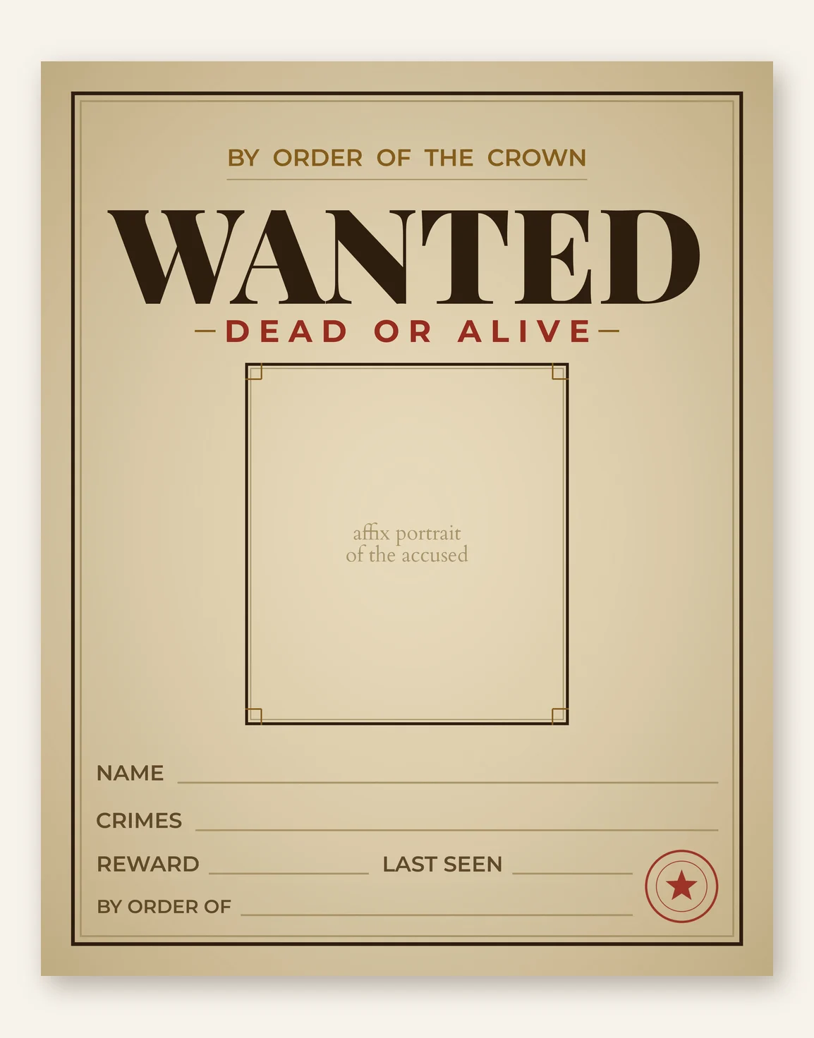 DnD WANTED Poster Printable - Fill-In Bounty Notice - Dungeons and Dragons DM Prop - Character Wanted Sign - Instant Download 5 Sizes — Preview page 1