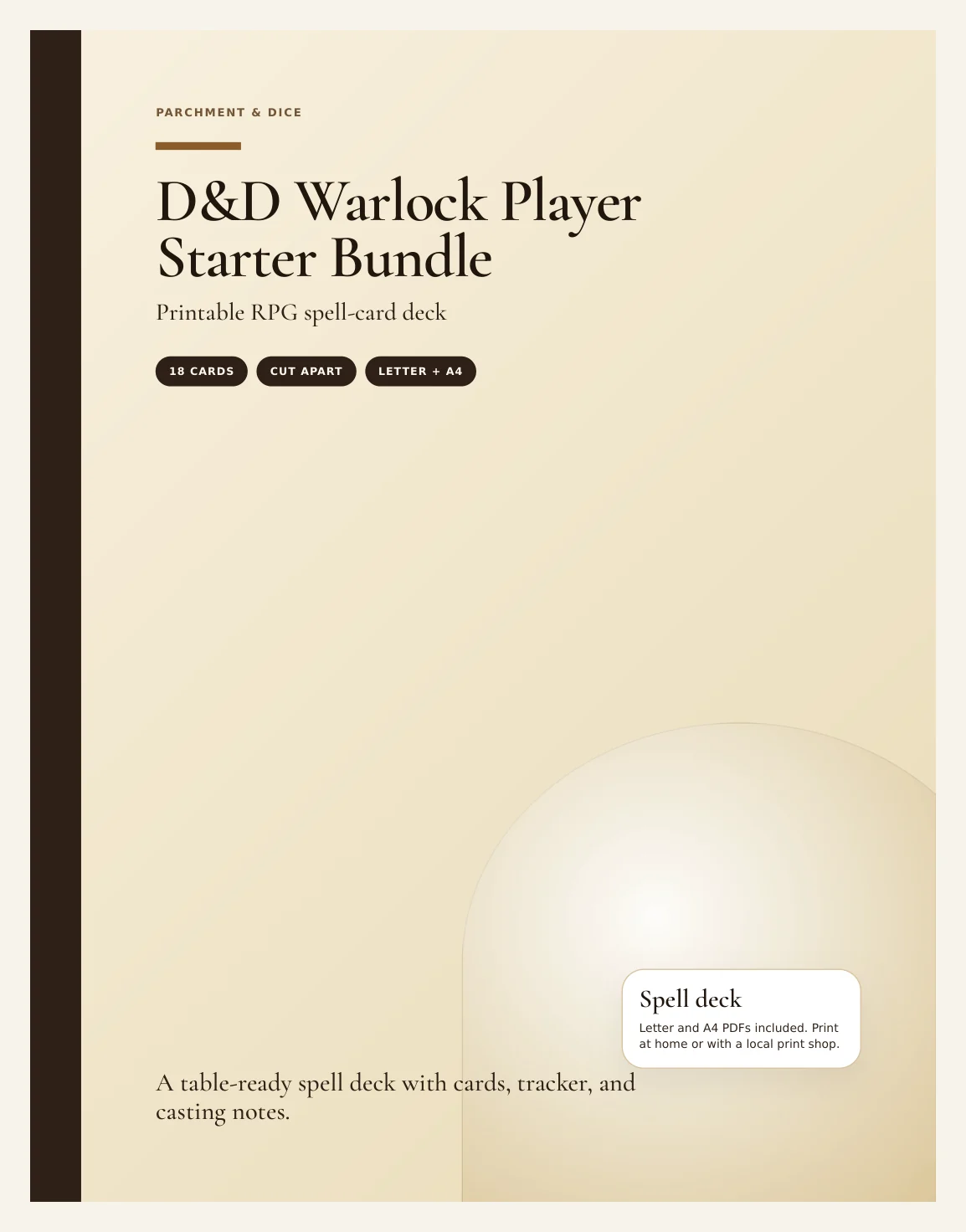 DnD Warlock Player Starter Bundle 5e Printable PDF | Spell Cards Character Journal Death Save Tracker | New Player Gift — Preview page 1