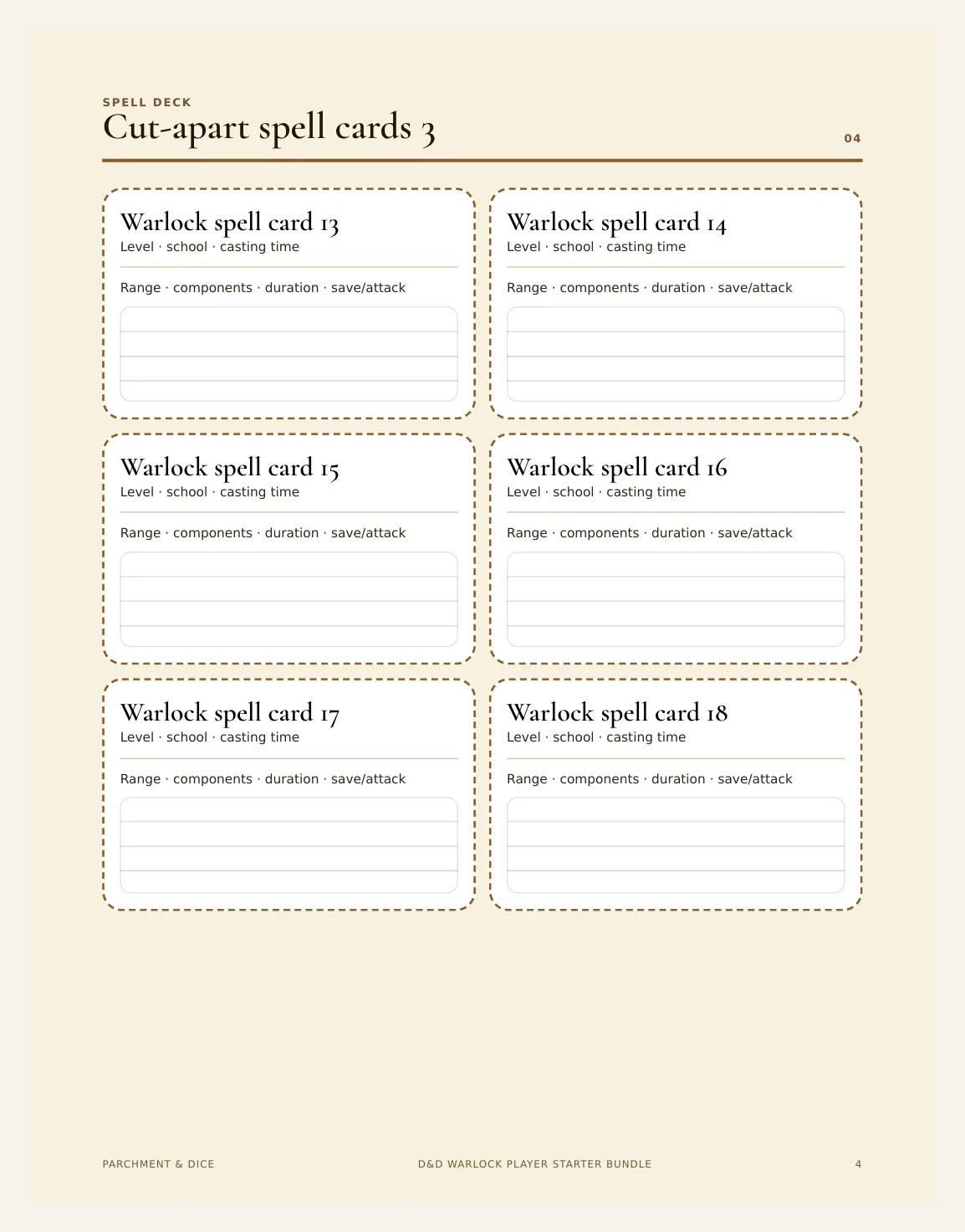 DnD Warlock Player Starter Bundle 5e Printable PDF | Spell Cards Character Journal Death Save Tracker | New Player Gift — Preview page 2
