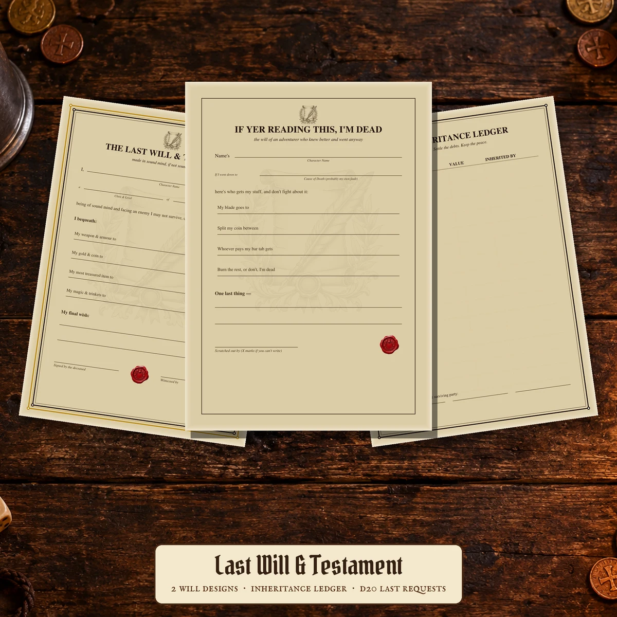 DnD Last Will and Testament Printable — Character last will and testament