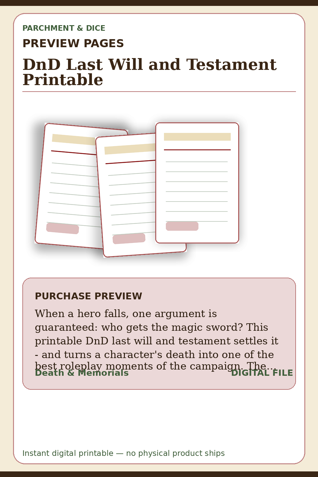 DnD Last Will and Testament Printable — Will Preview Pages