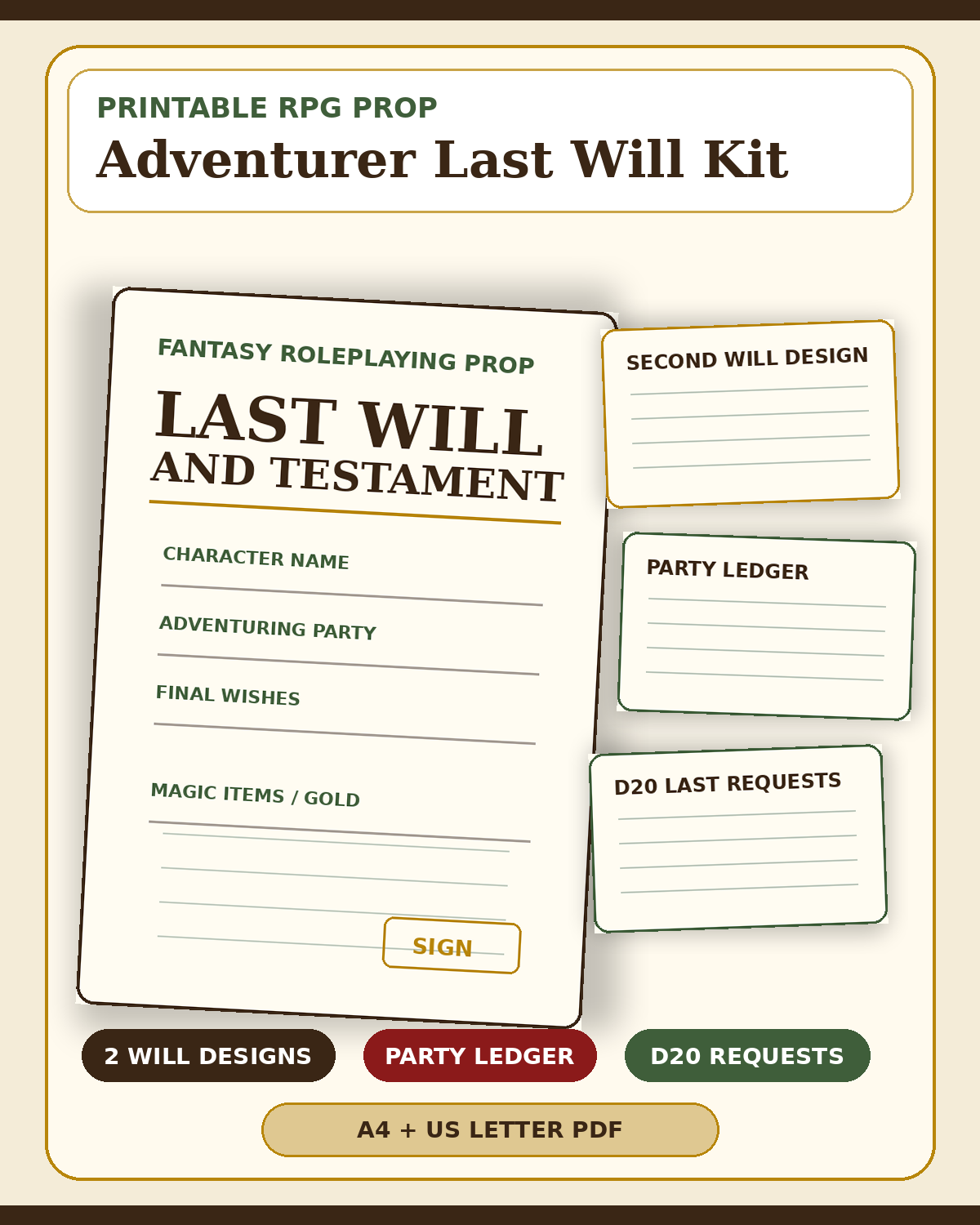 DnD Last Will and Testament Printable — Will Product Preview