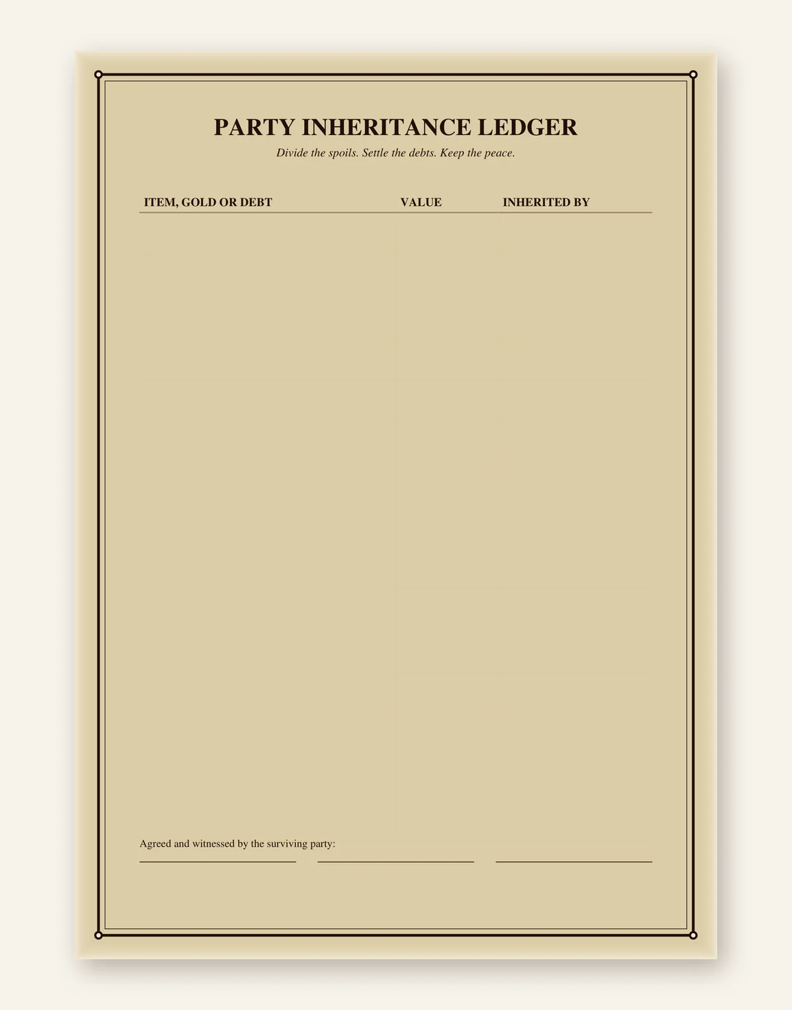 DnD Last Will and Testament Printable — Preview page 2