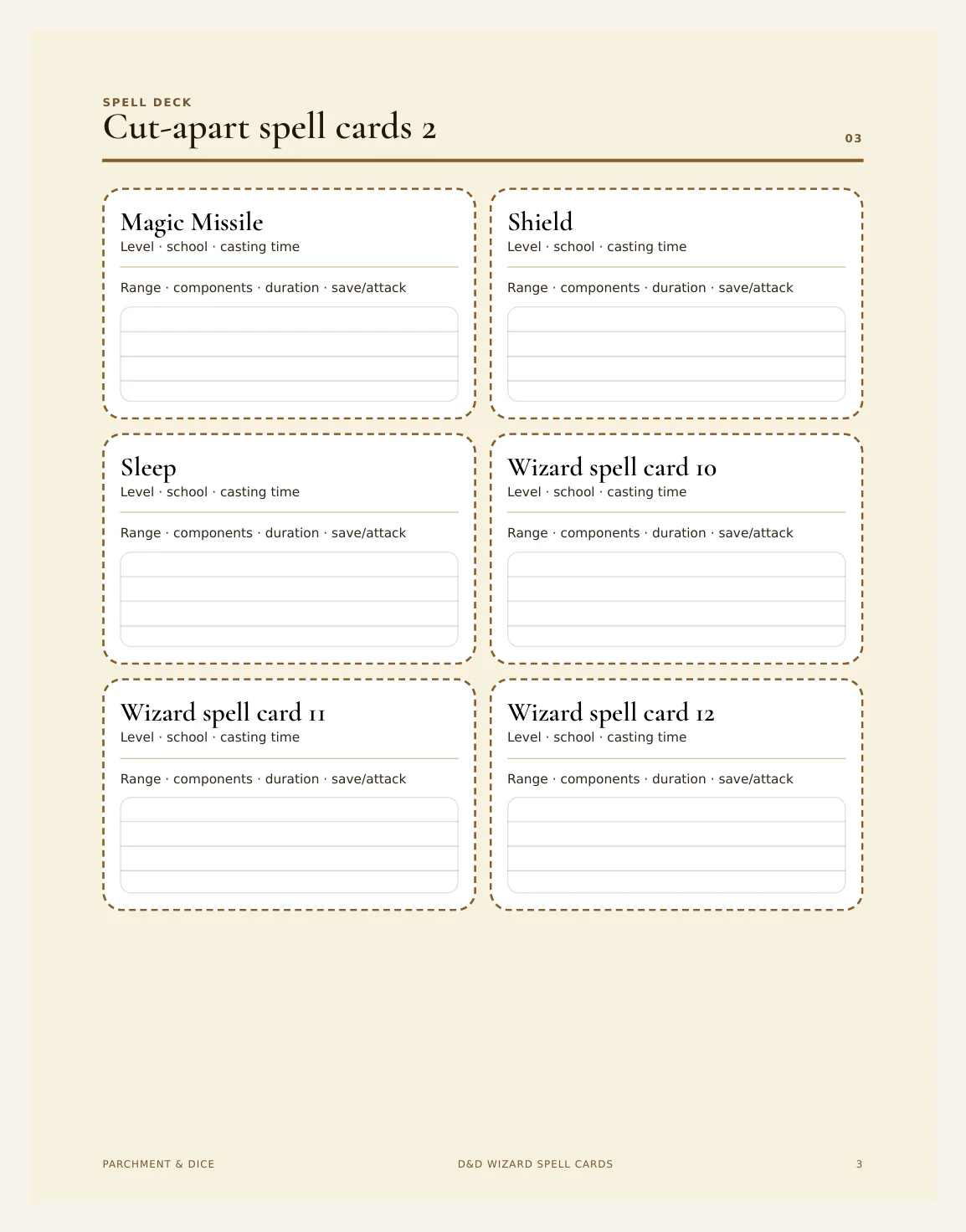DnD Wizard Spell Cards 5e Printable PDF — Preview page 2