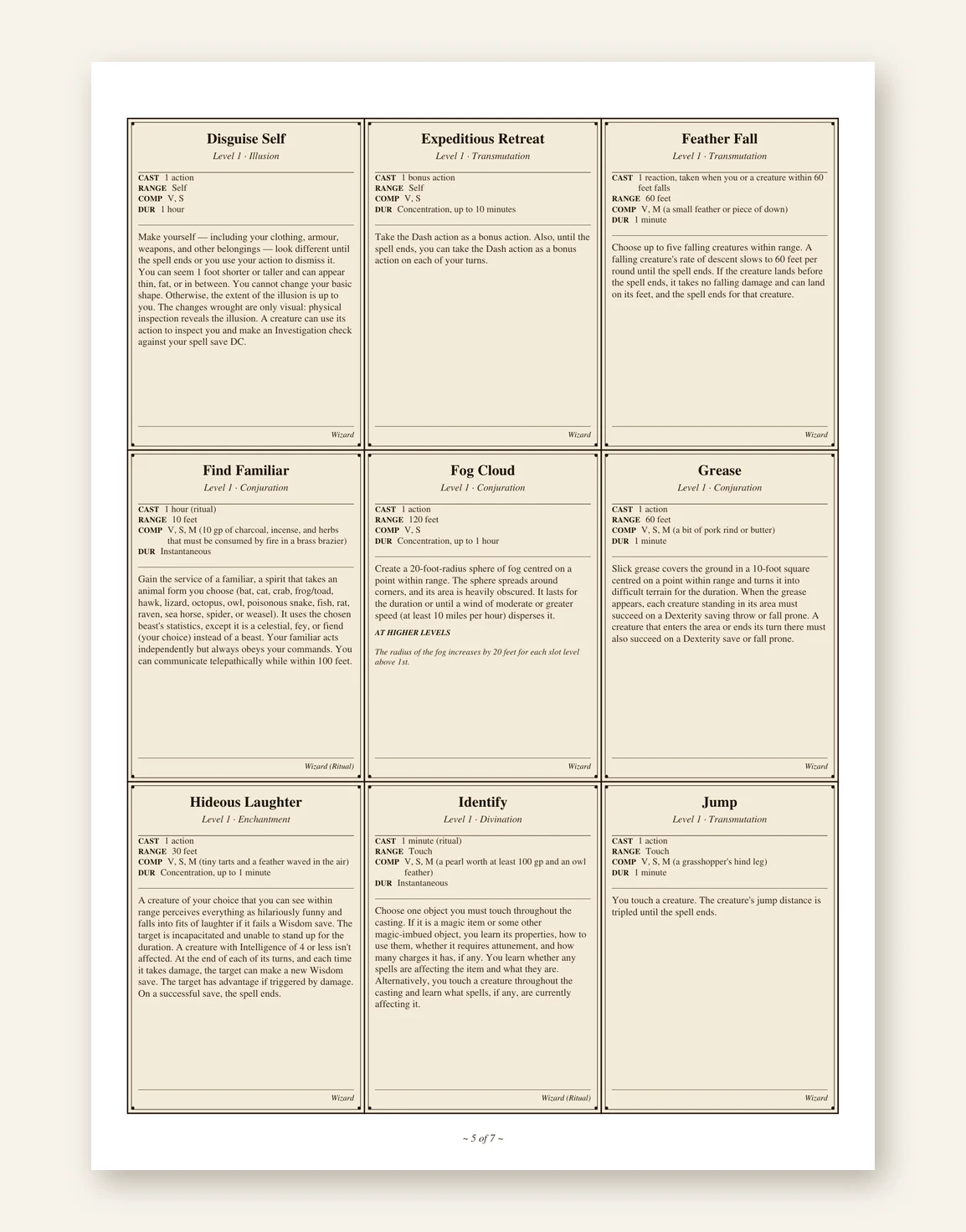 DnD Wizard Spell Cards 5e Printable PDF — Preview page 2