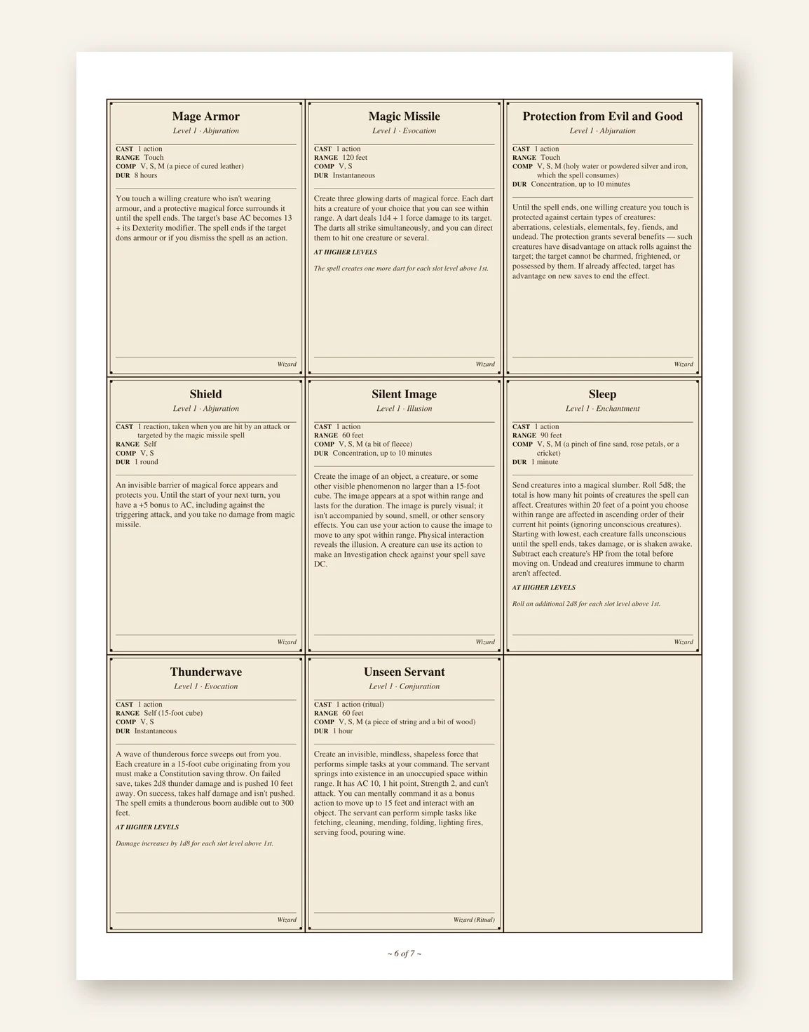 DnD Wizard Spell Cards 5e Printable PDF — Preview page 3