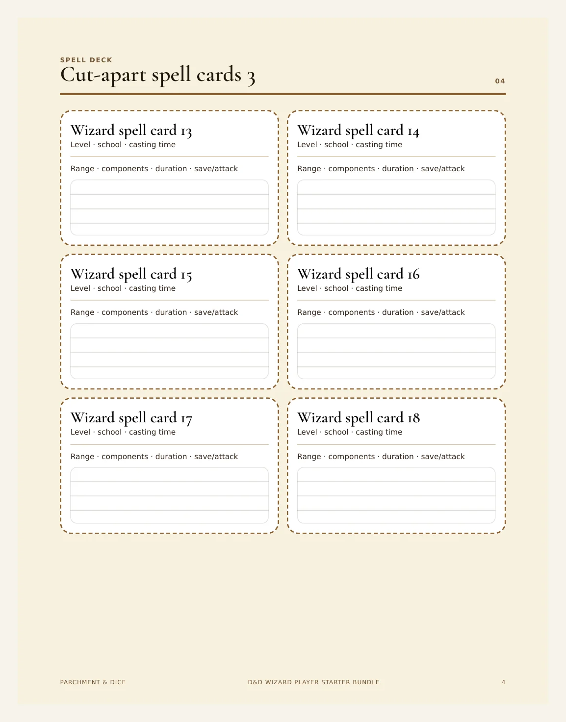 DnD Wizard Player Starter Bundle 5e Printable PDF | Spell Cards Character Journal Death Save Tracker | New Player Gift — Preview page 2