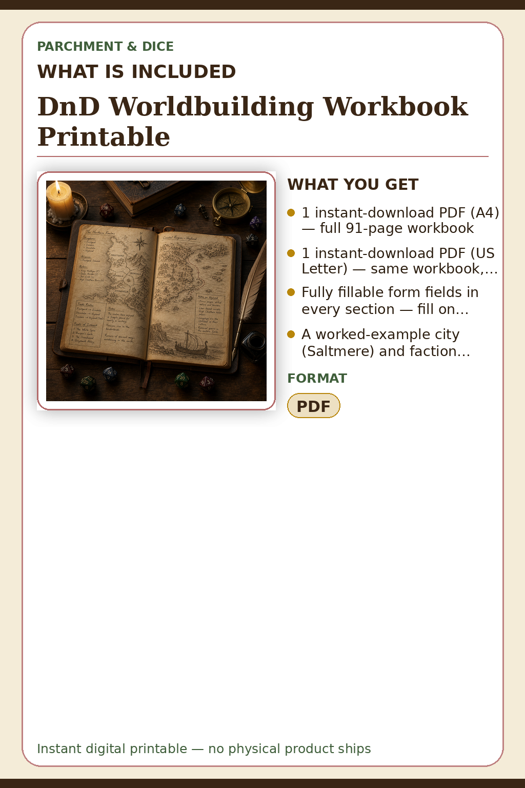 DnD Worldbuilding Workbook Printable — What is included