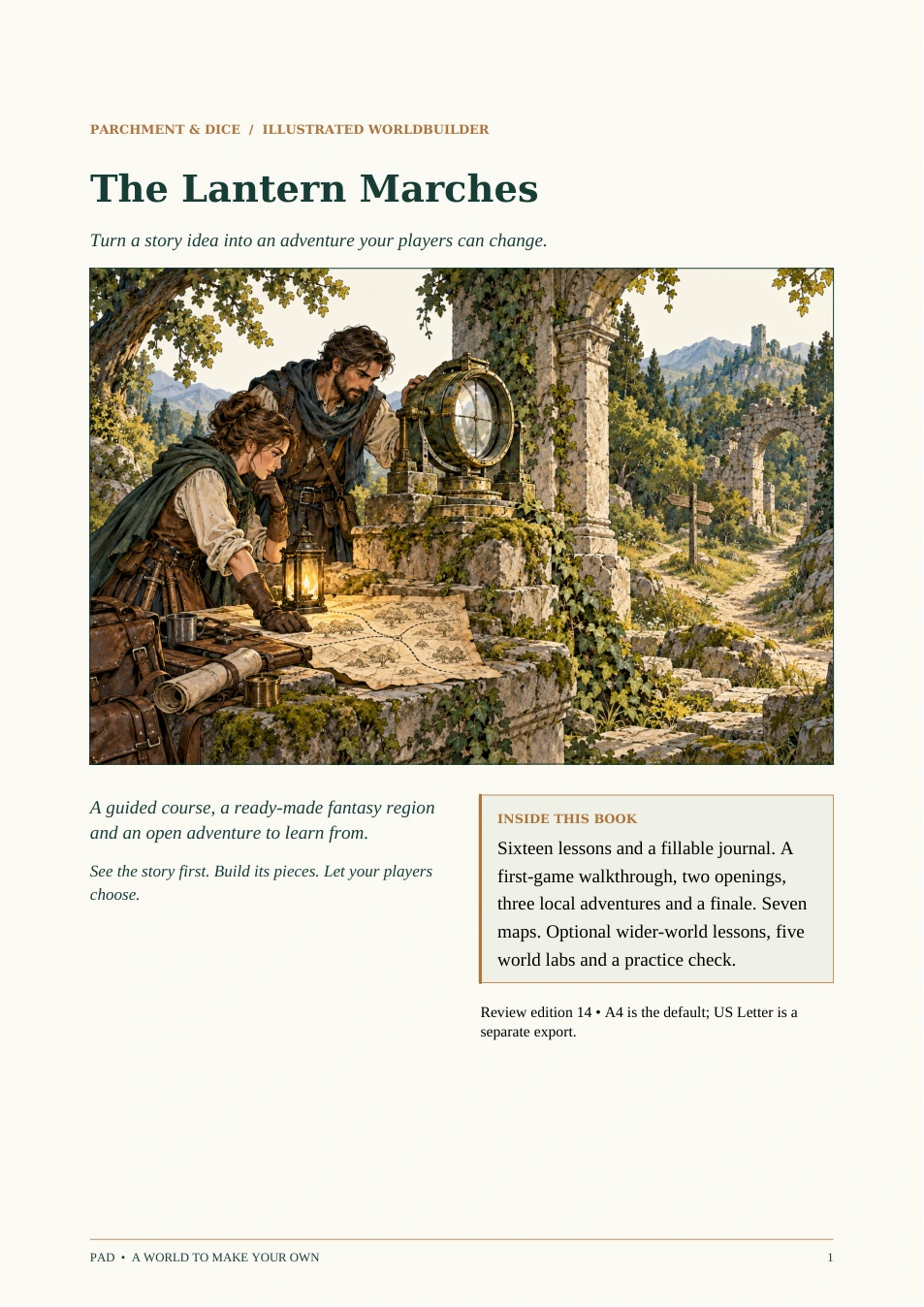 DnD Worldbuilding Workbook Printable — The Lantern Marches: an 87-page adventure-building course